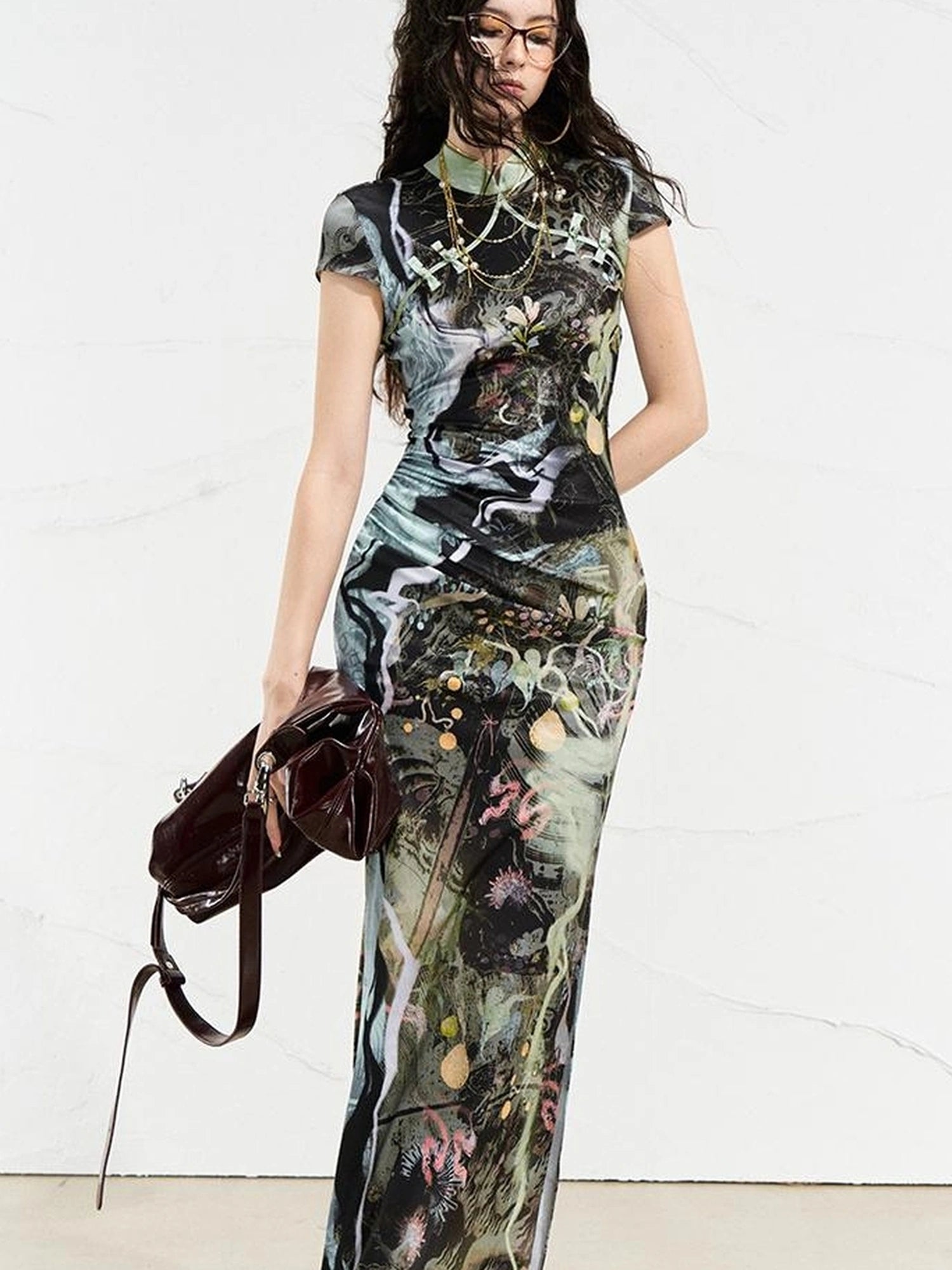 OfAkiva Galactic River Forest Qipao Dress