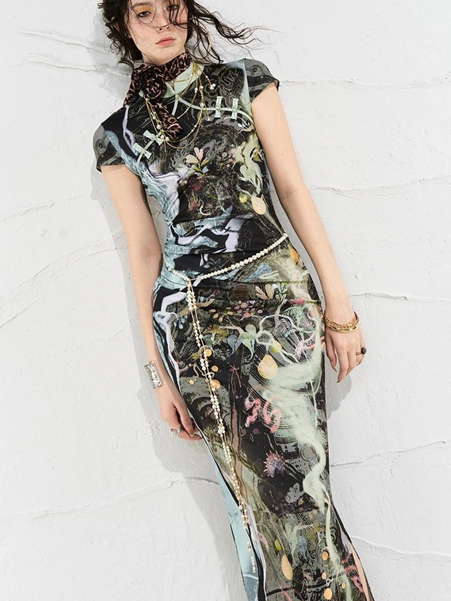 OfAkiva Galactic River Forest Qipao Dress