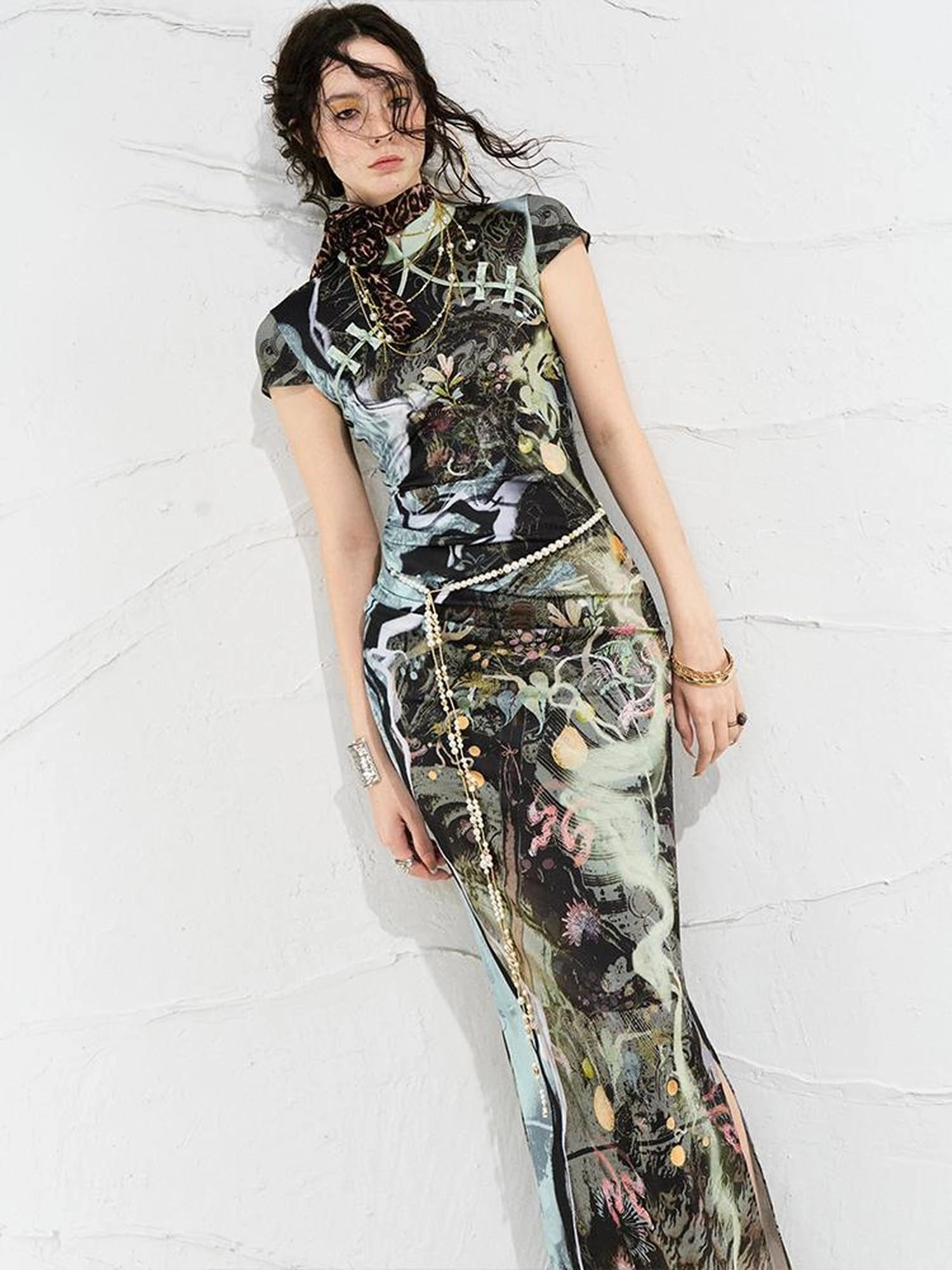 OfAkiva Galactic River Forest Qipao Dress