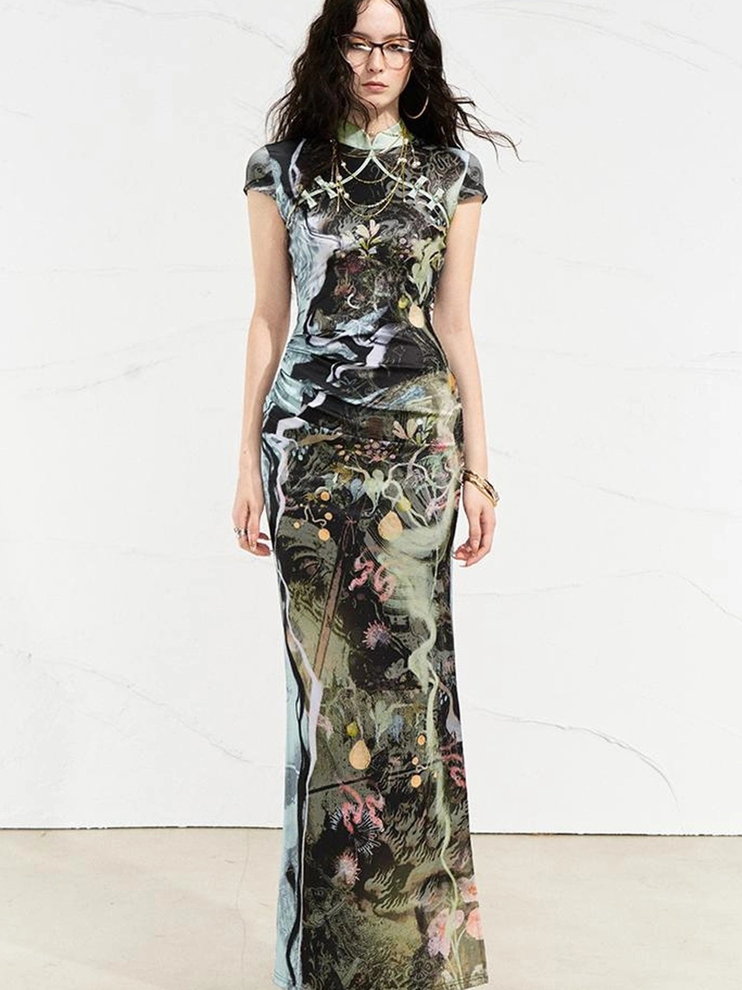 OfAkiva Galactic River Forest Qipao Dress