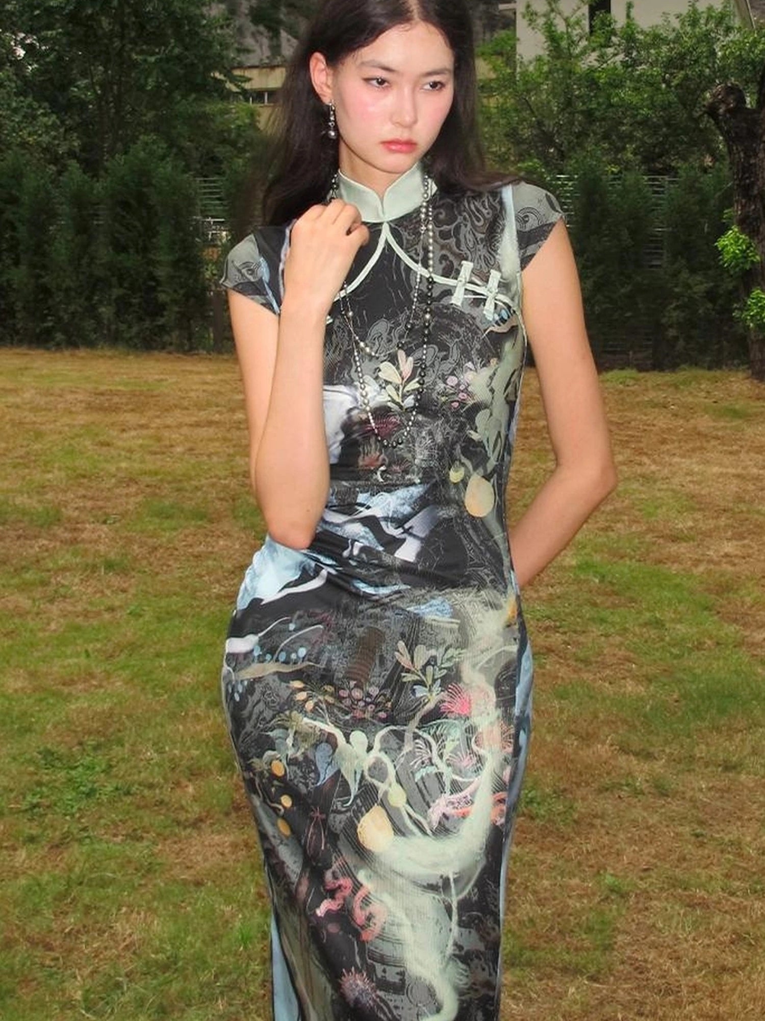OfAkiva Galactic River Forest Qipao Dress