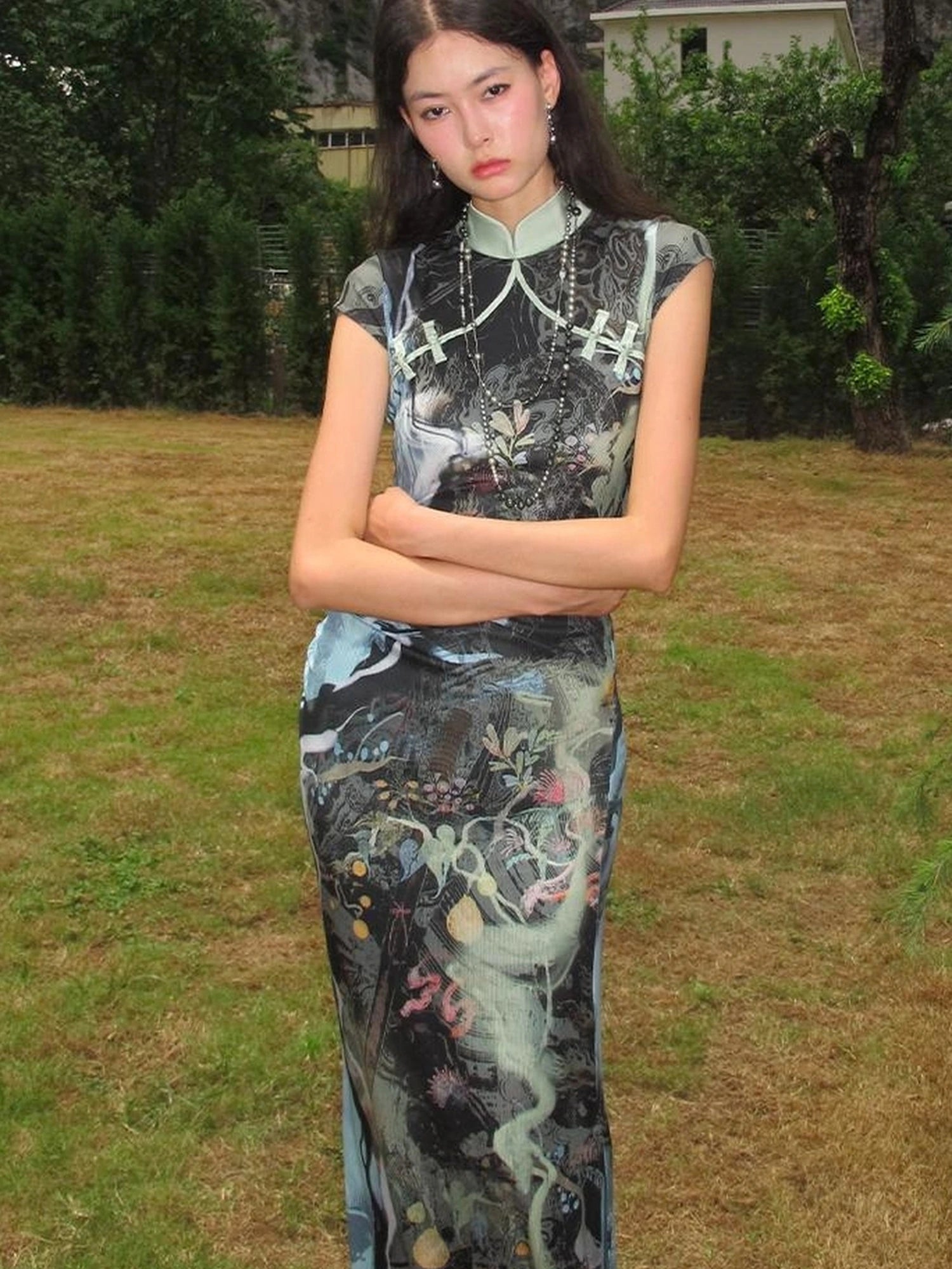 OfAkiva Galactic River Forest Qipao Dress