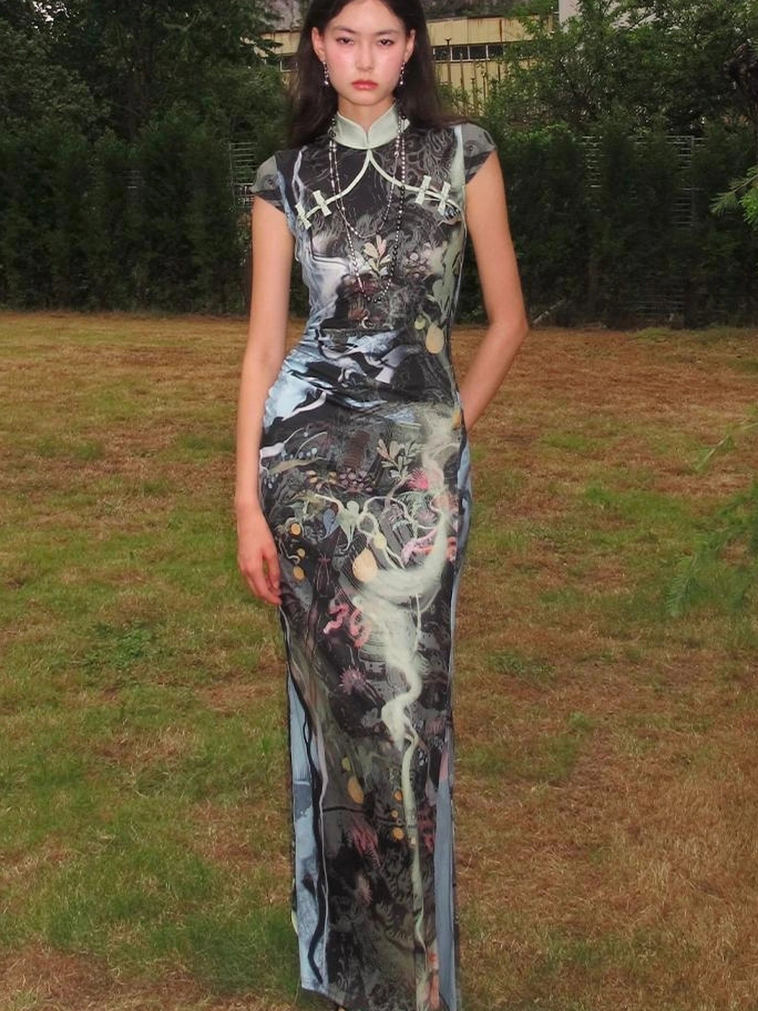 OfAkiva Galactic River Forest Qipao Dress