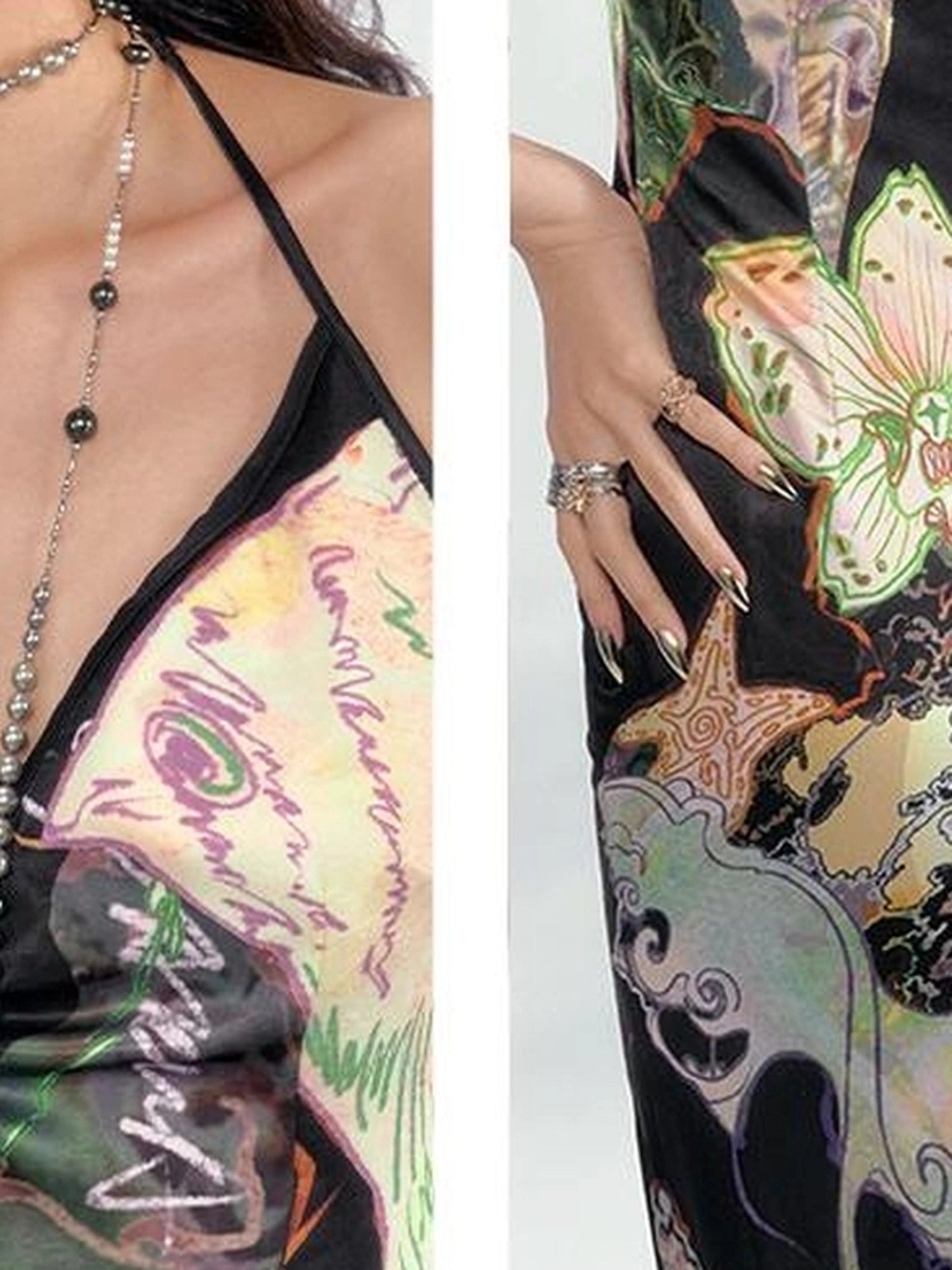 OfAkiva Galaxy Gardenia Floral V-Neck Mermaid Slip Dress