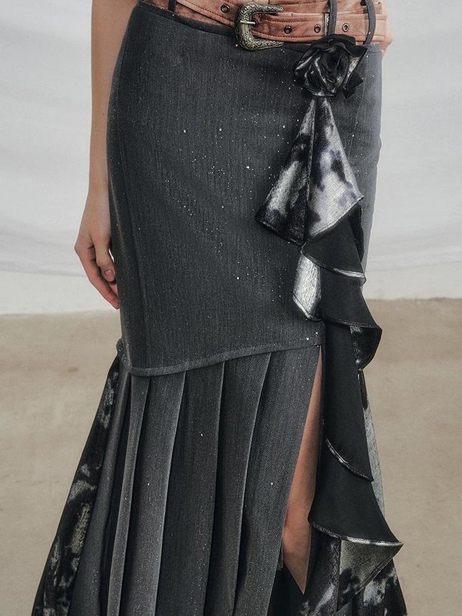 OfAkiva Galaxy Glitter Pleated Mermaid Skirt