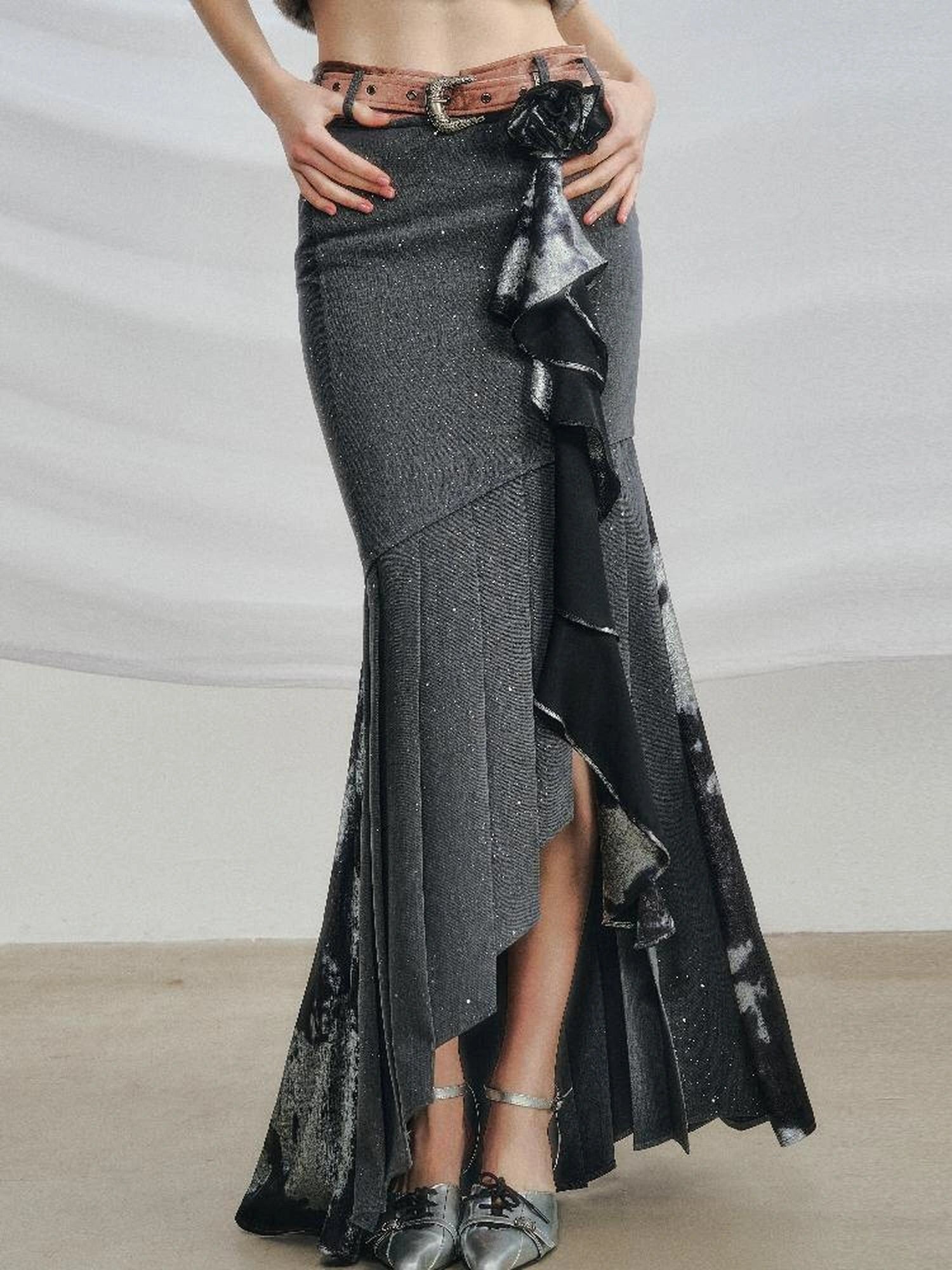 OfAkiva Galaxy Glitter Pleated Mermaid Skirt