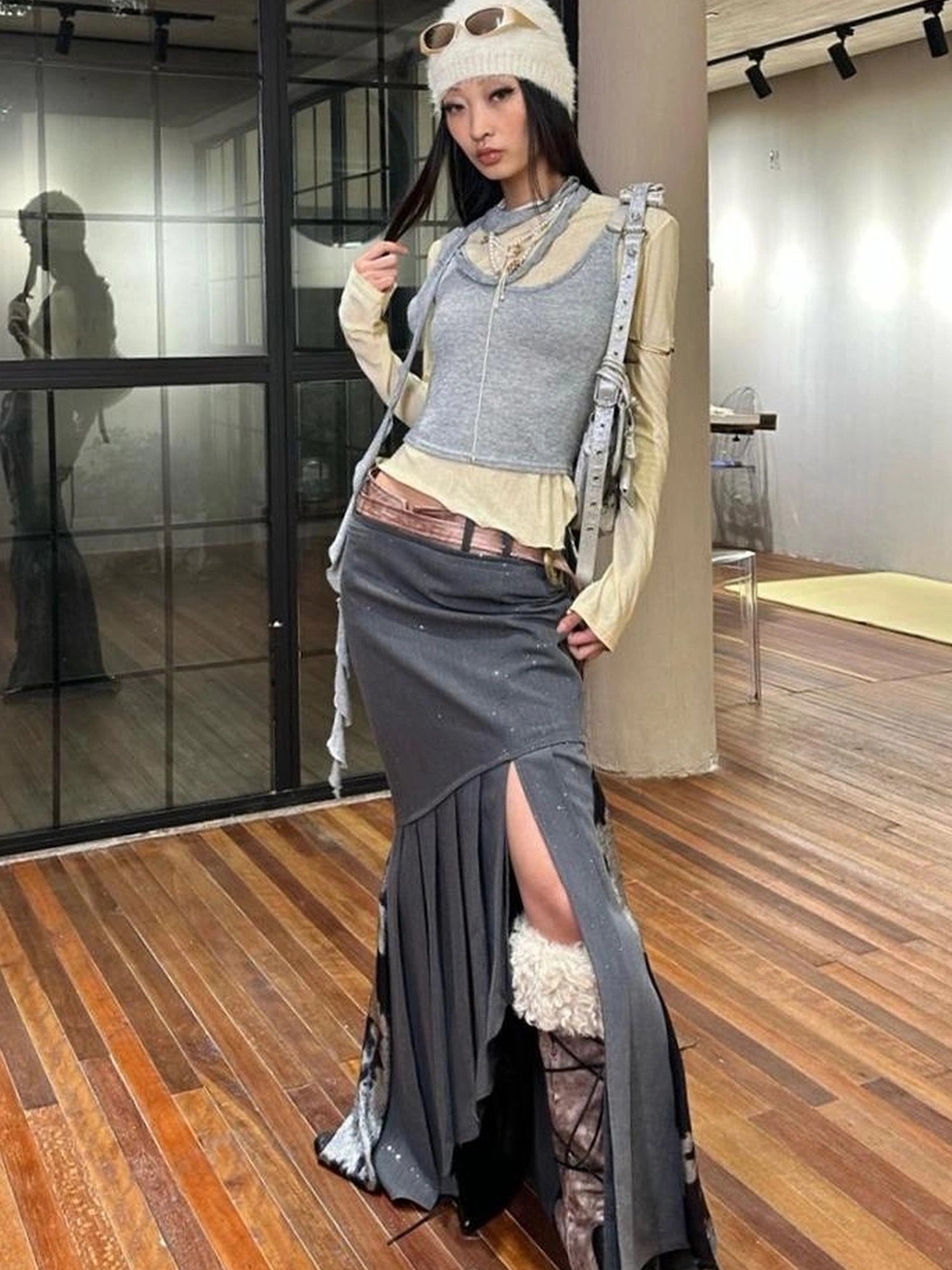 OfAkiva Galaxy Glitter Pleated Mermaid Skirt