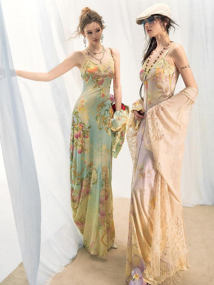 OfAkiva Gold Embroidery Print Colorblock Women&