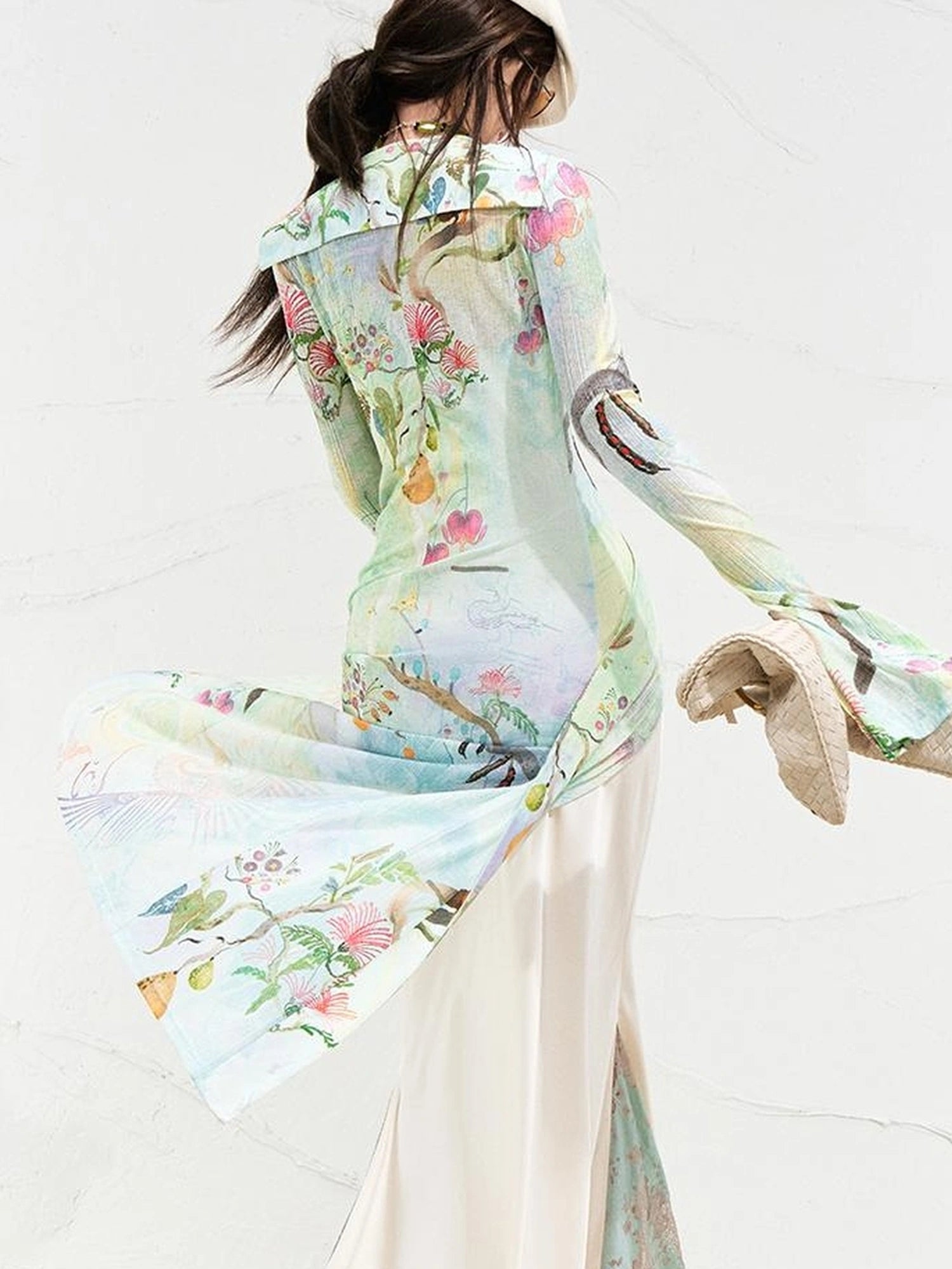 OfAkiva Golden Jade Osmanthus Fantasy Knit V-neck T-shirt Long-Sleeve