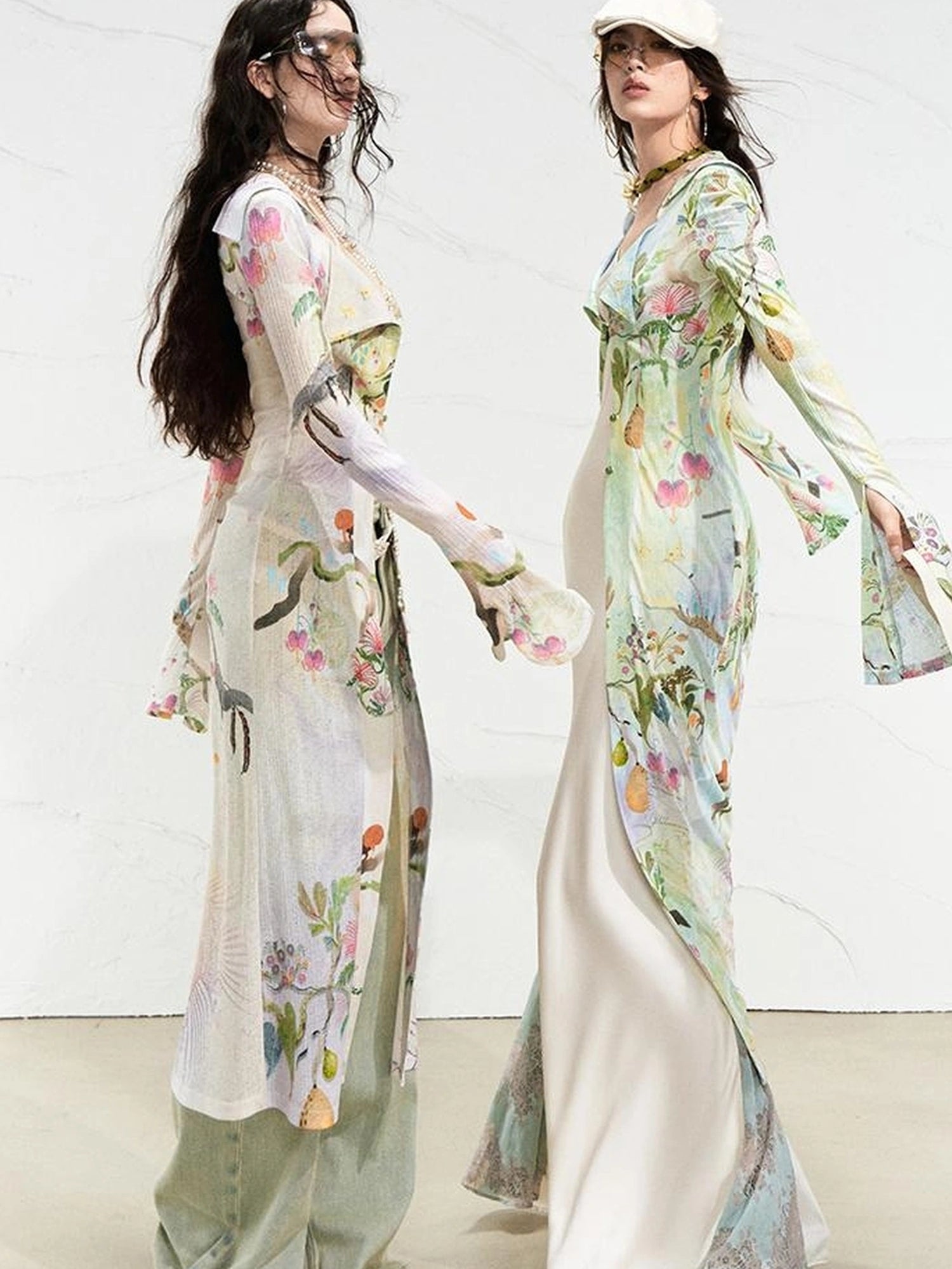 OfAkiva Golden Jade Osmanthus Fantasy Knit V-neck T-shirt Long-Sleeve