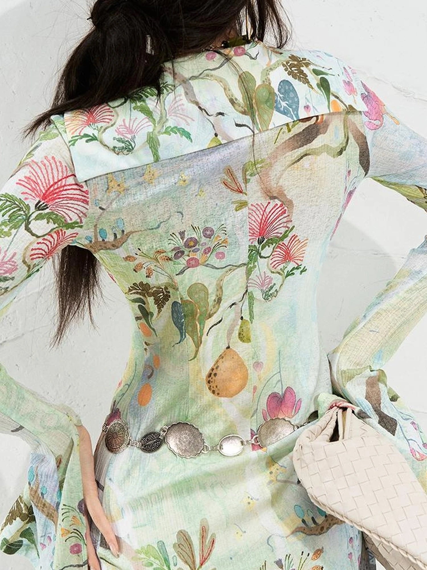 OfAkiva Golden Jade Osmanthus Fantasy Knit V-neck T-shirt Long-Sleeve