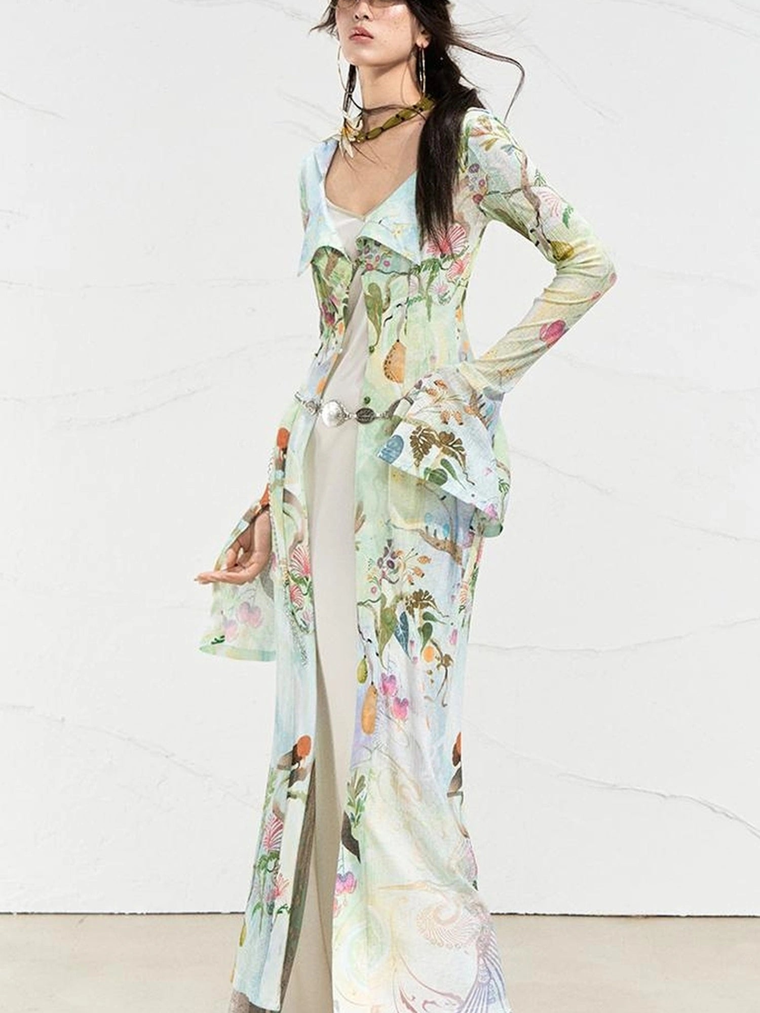 OfAkiva Golden Jade Osmanthus Fantasy Knit V-neck T-shirt Long-Sleeve