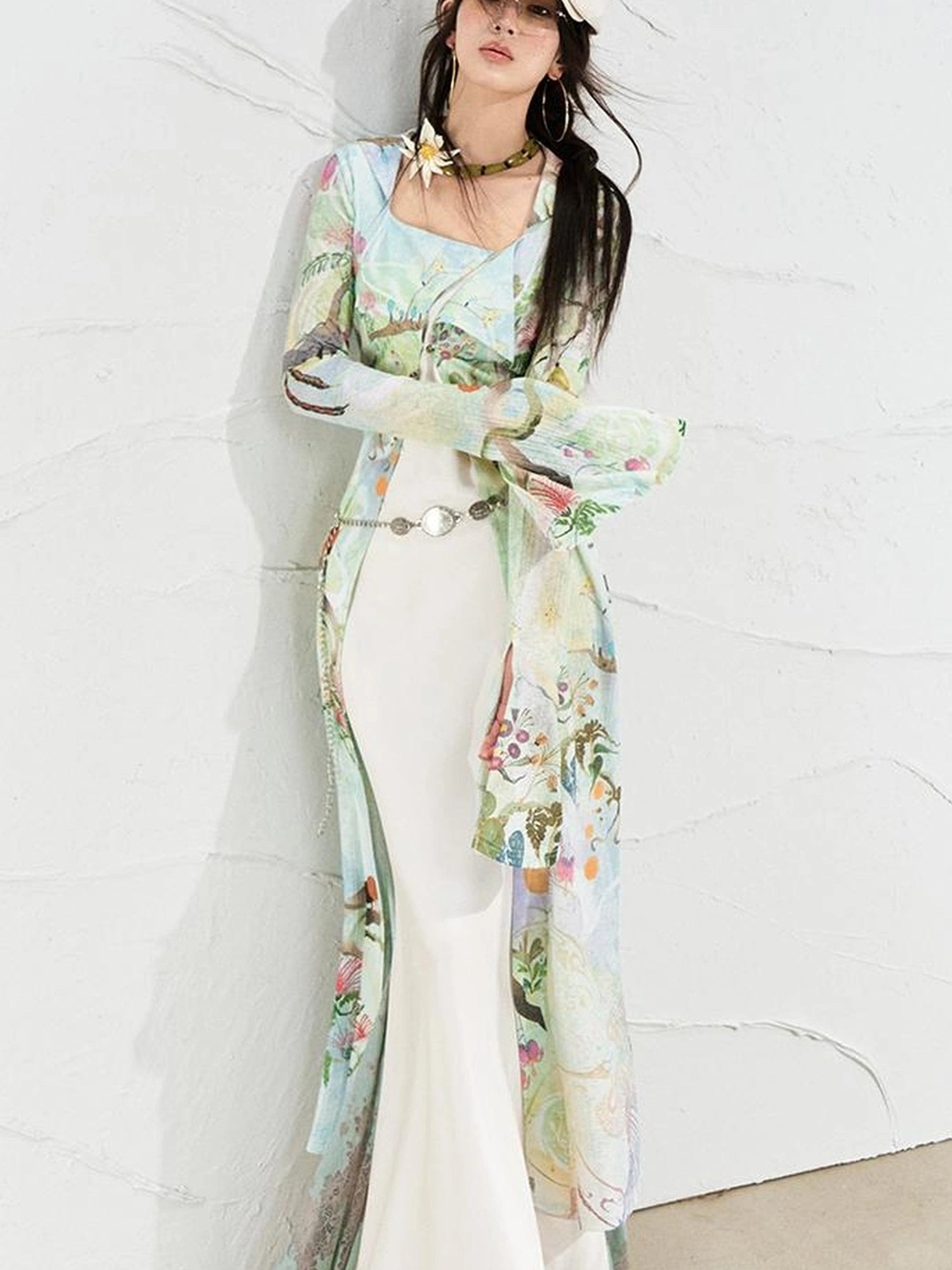 OfAkiva Golden Jade Osmanthus Fantasy Knit V-neck T-shirt Long-Sleeve