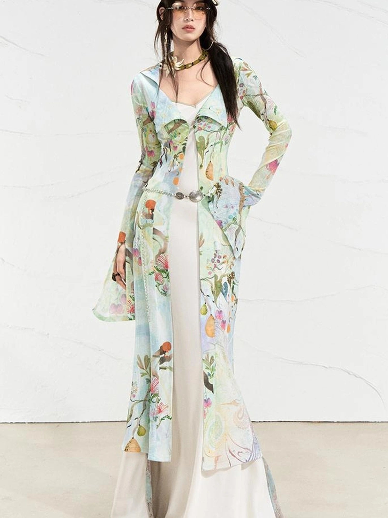 OfAkiva Golden Jade Osmanthus Fantasy Knit V-neck T-shirt Long-Sleeve