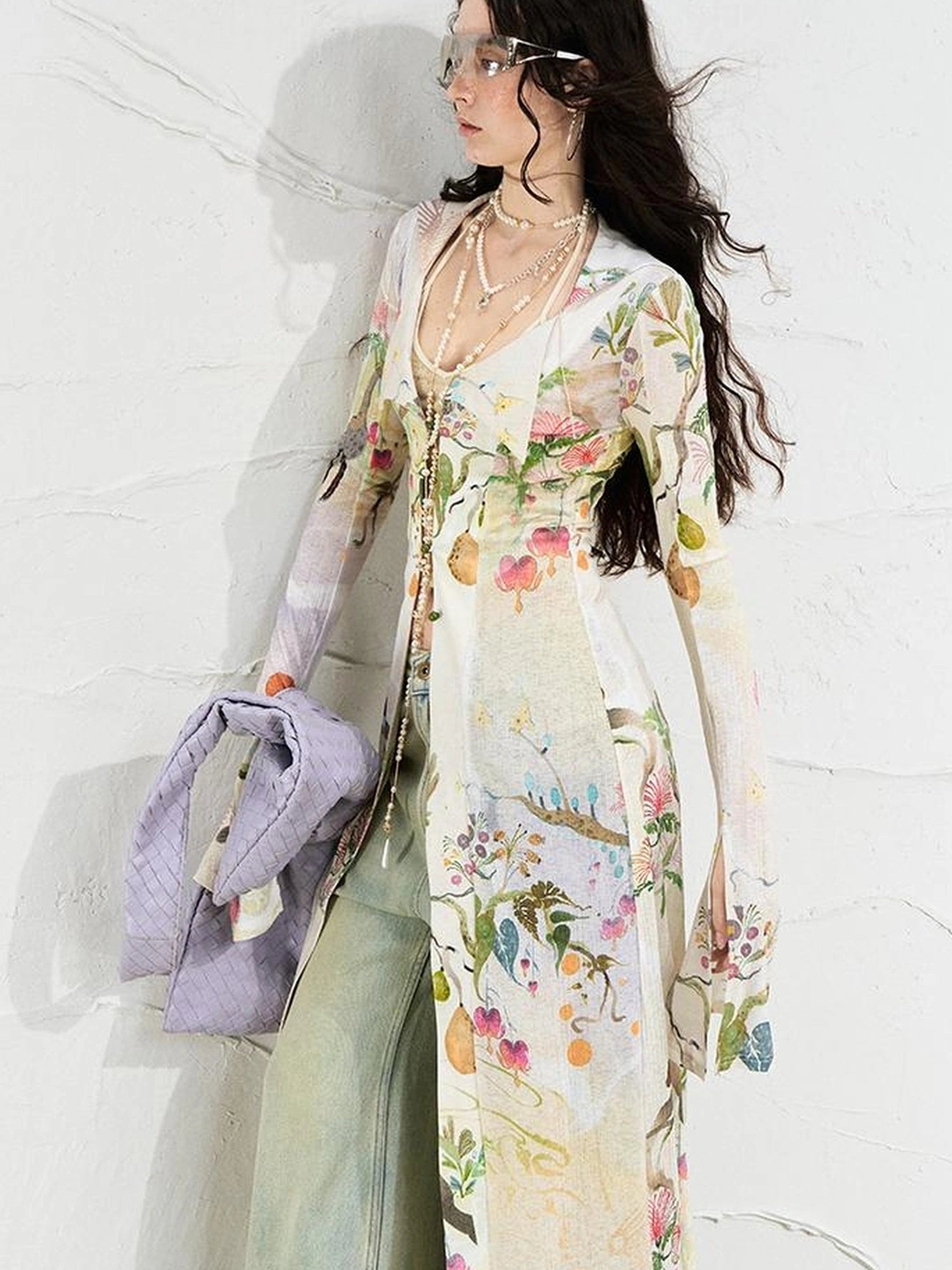 OfAkiva Golden Jade Osmanthus Fantasy Knit V-neck T-shirt Long-Sleeve