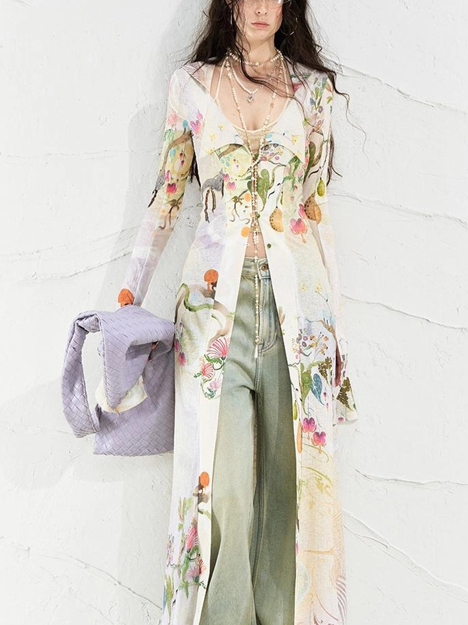 OfAkiva Golden Jade Osmanthus Fantasy Knit V-neck T-shirt Long-Sleeve