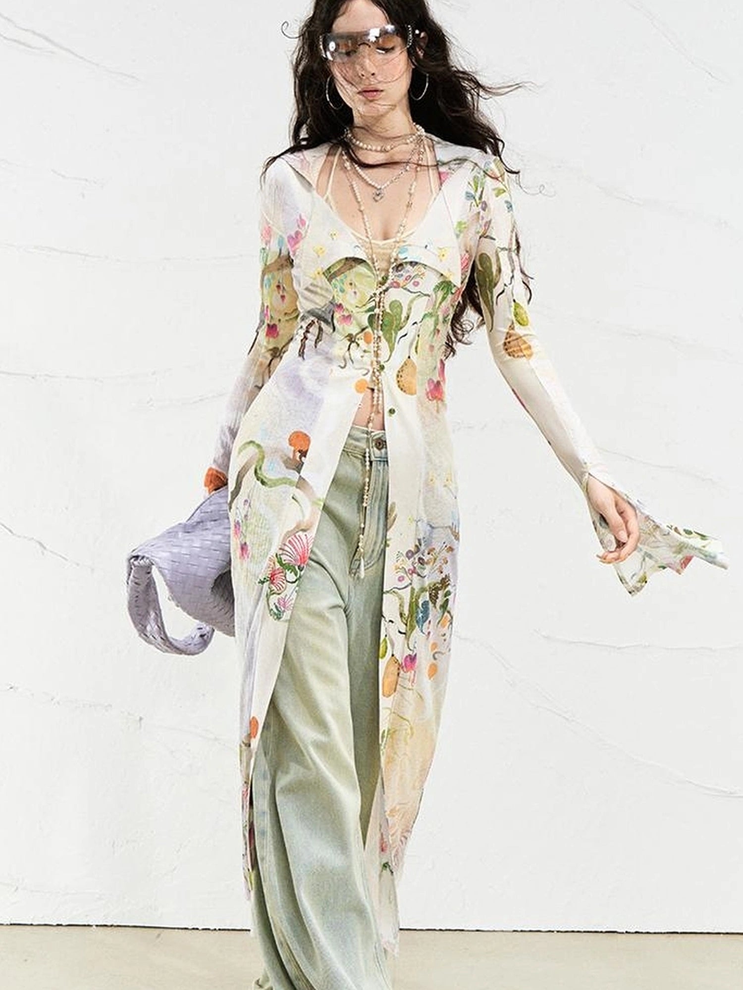 OfAkiva Golden Jade Osmanthus Fantasy Knit V-neck T-shirt Long-Sleeve