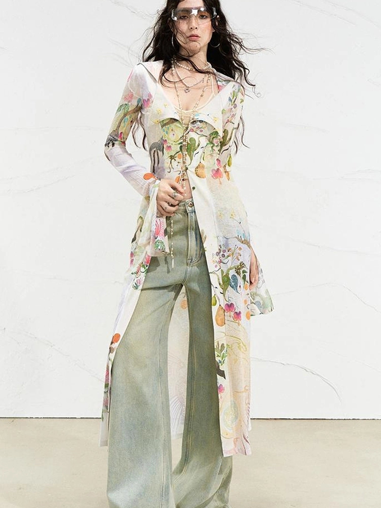 OfAkiva Golden Jade Osmanthus Fantasy Knit V-neck T-shirt Long-Sleeve