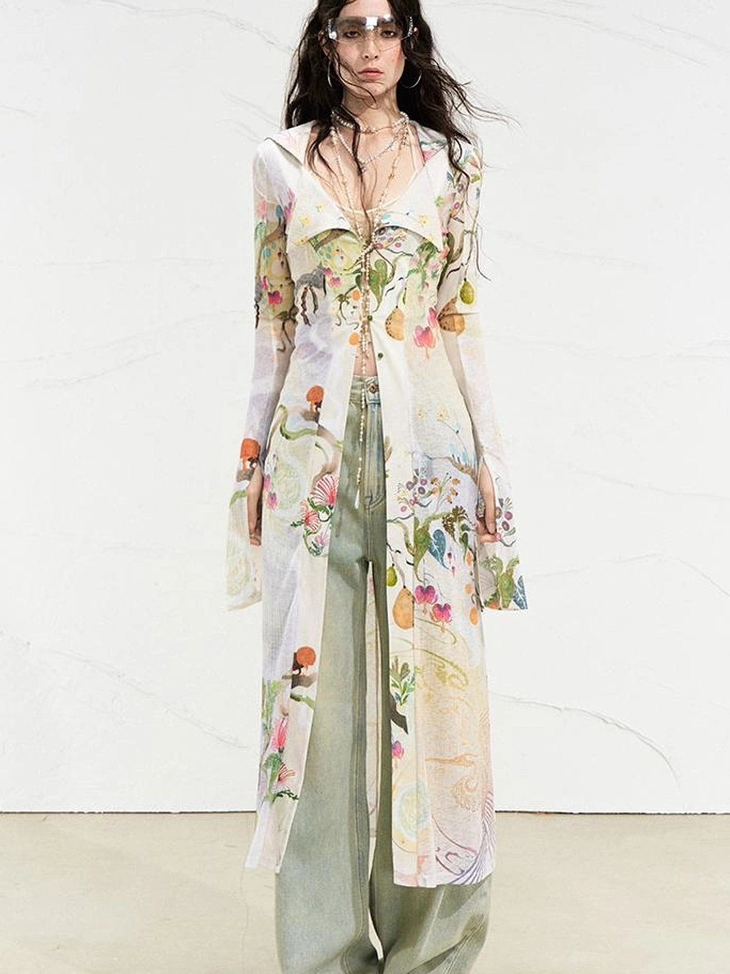 OfAkiva Golden Jade Osmanthus Fantasy Knit V-neck T-shirt Long-Sleeve