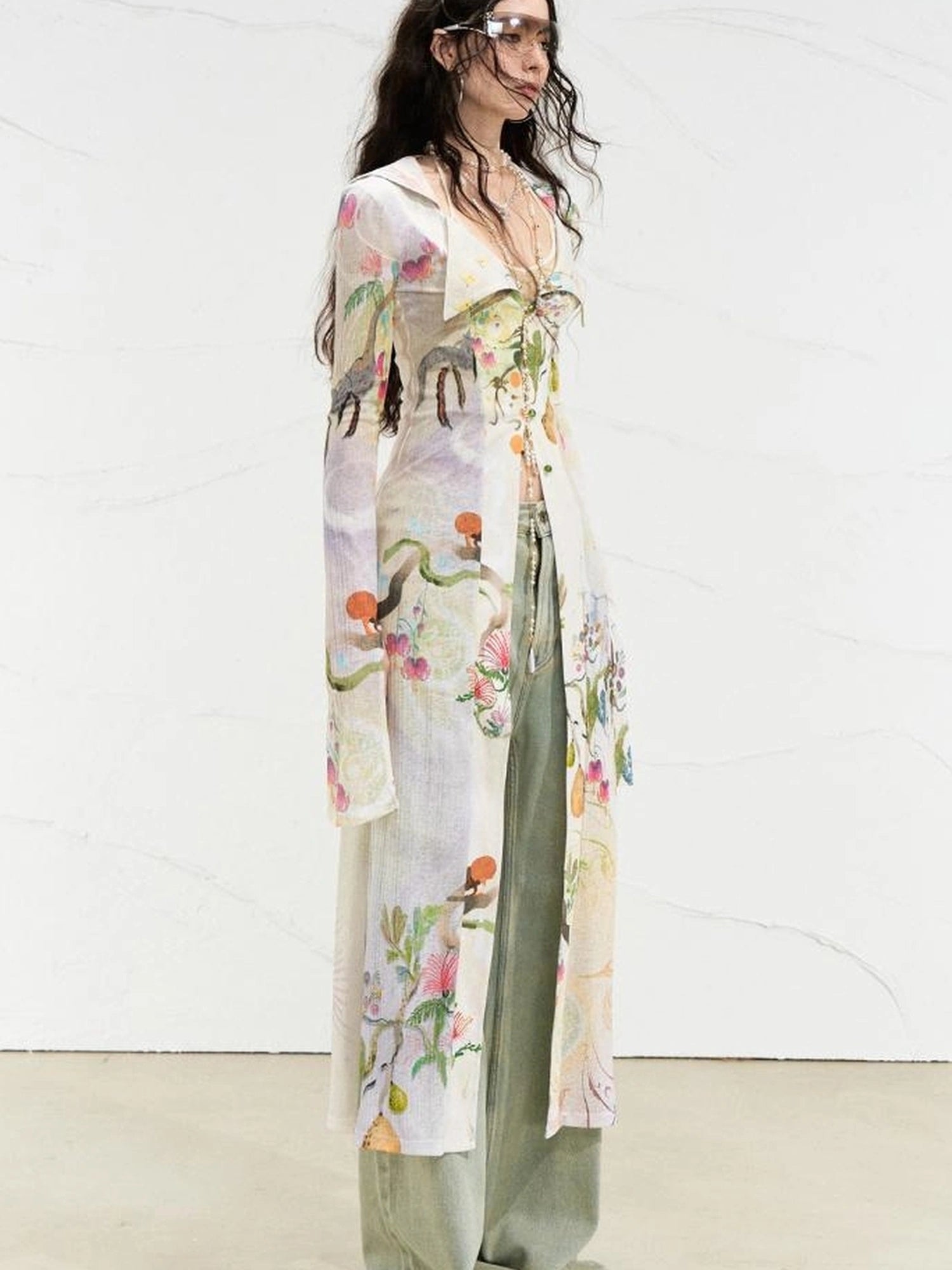 OfAkiva Golden Jade Osmanthus Fantasy Knit V-neck T-shirt Long-Sleeve