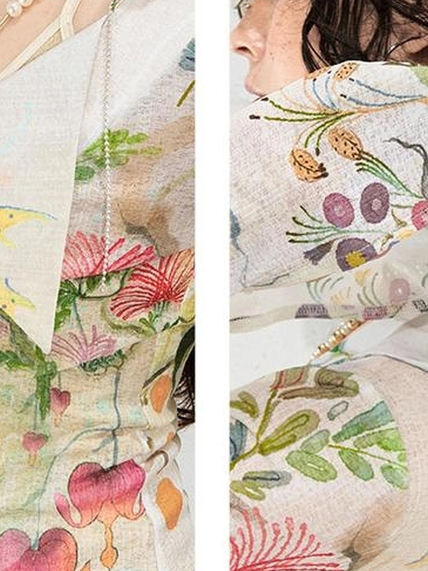 OfAkiva Golden Jade Osmanthus Fantasy Knit V-neck T-shirt Long-Sleeve