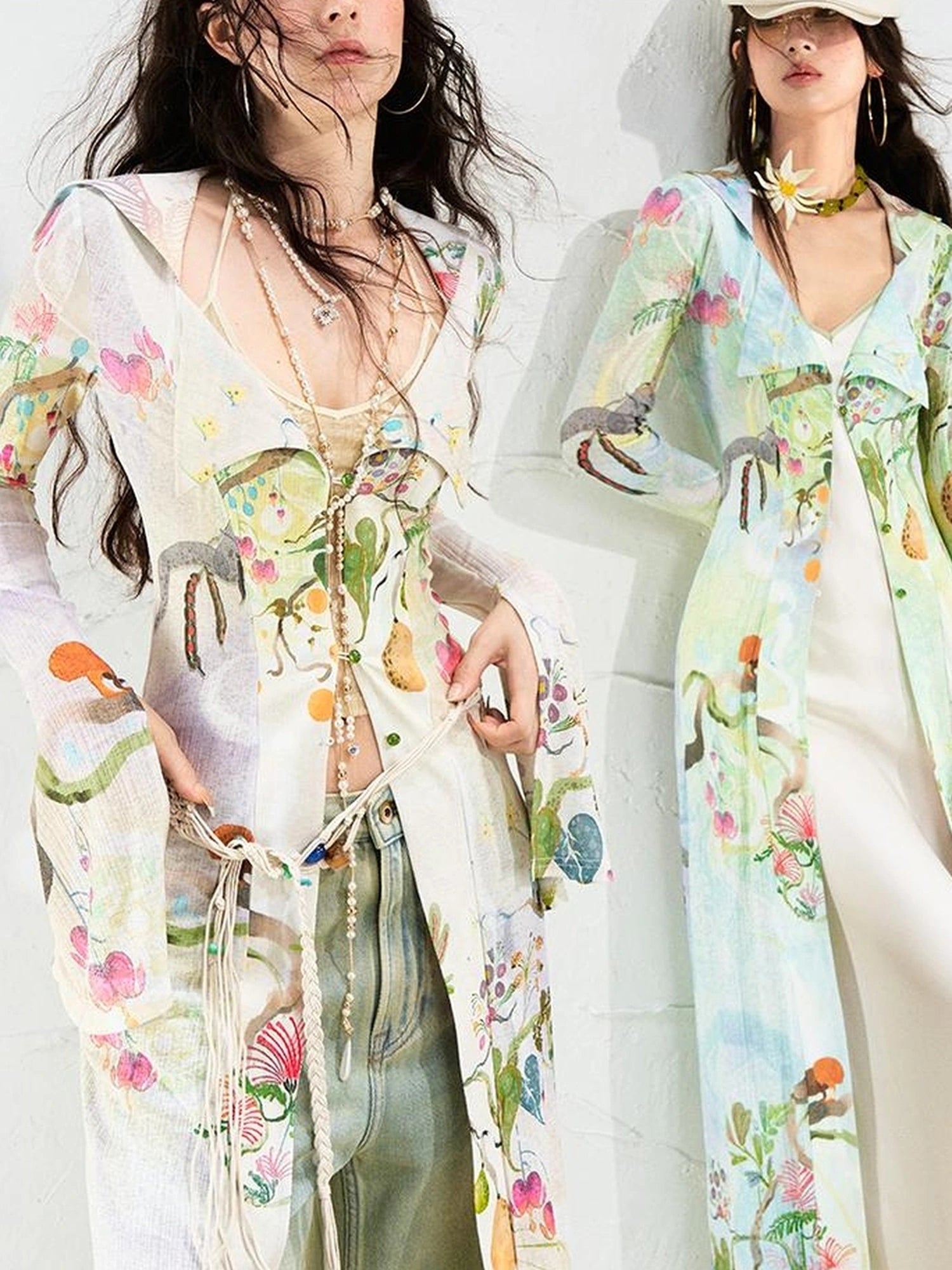 OfAkiva Golden Jade Osmanthus Fantasy Knit V-neck T-shirt Long-Sleeve