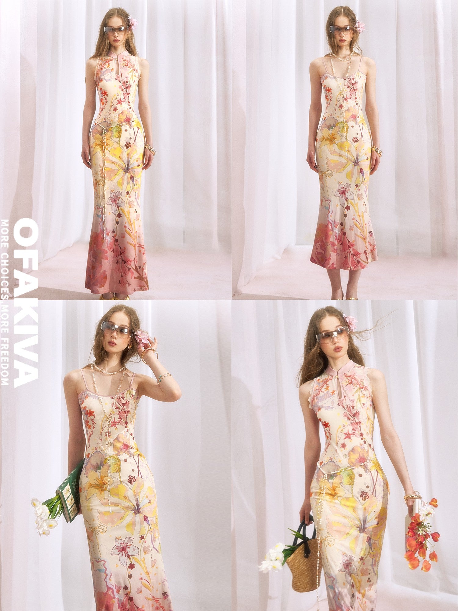 OfAkiva Gradient Print Two Piece Sleeveless High Waist Women&