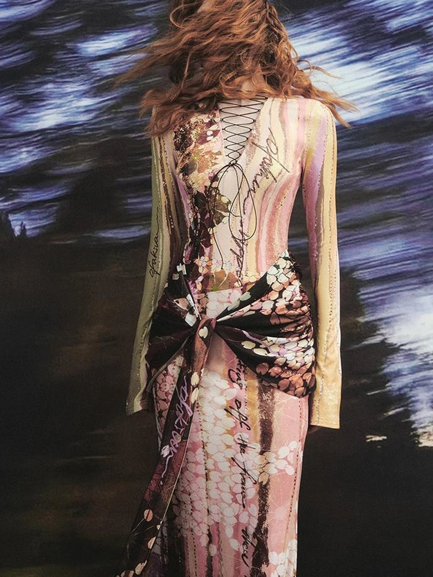 OfAkiva Hand Painted Floral Wrap Midi Dress