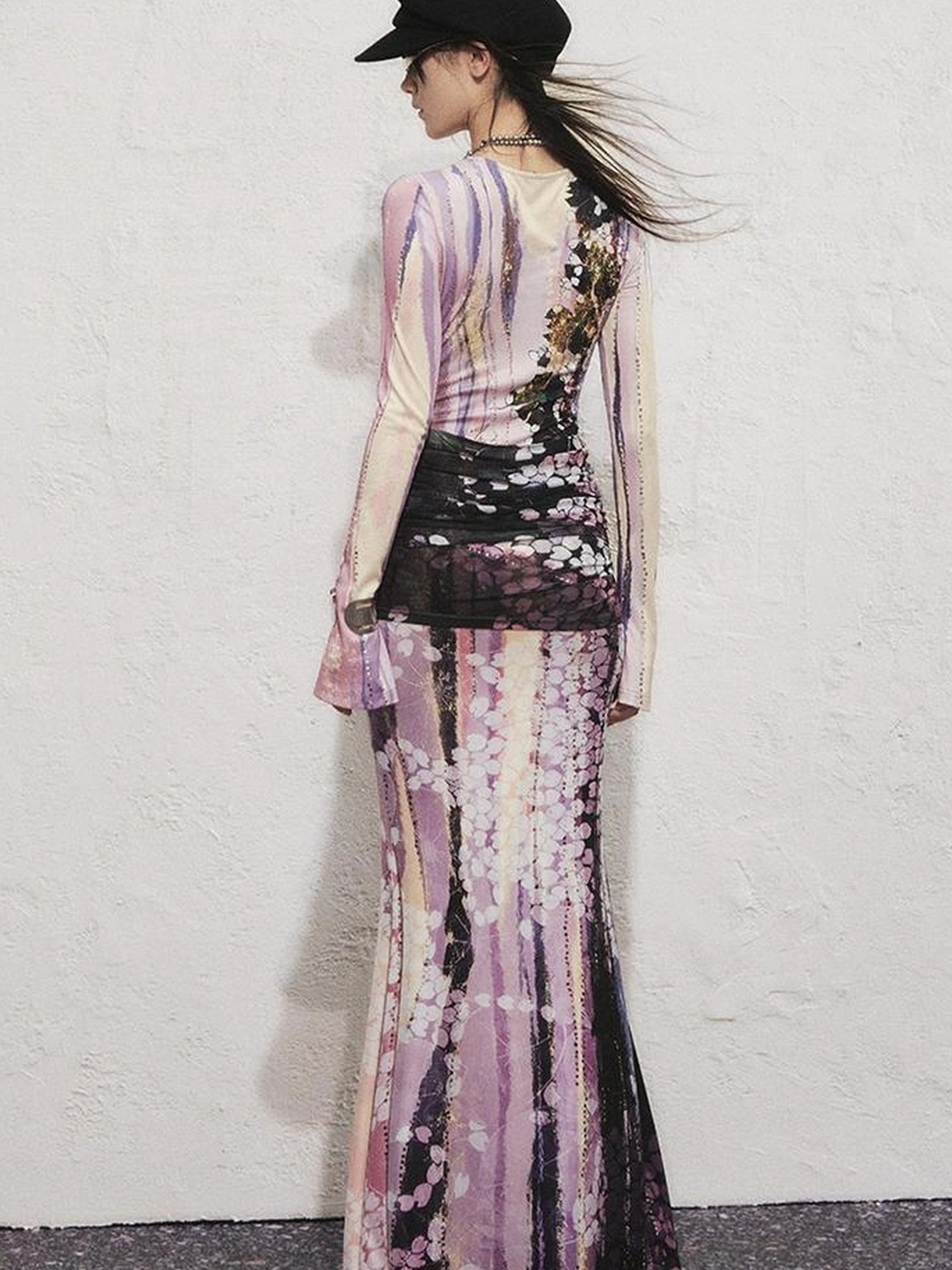 OfAkiva Hand Painted Floral Wrap Midi Dress