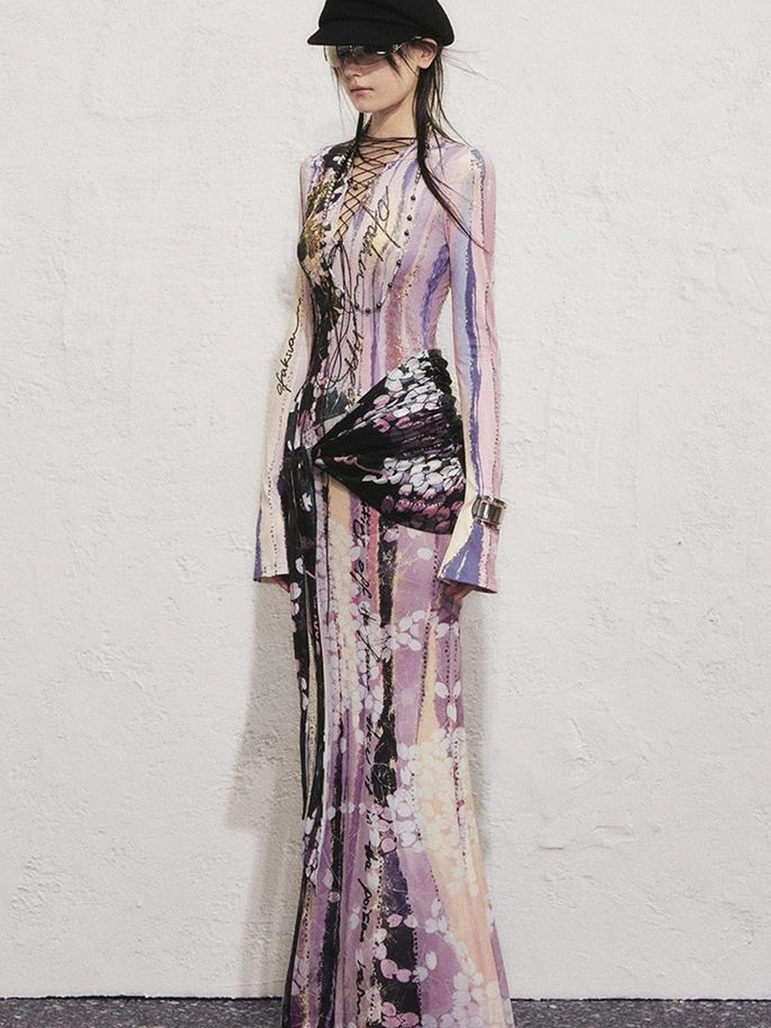 OfAkiva Hand Painted Floral Wrap Midi Dress