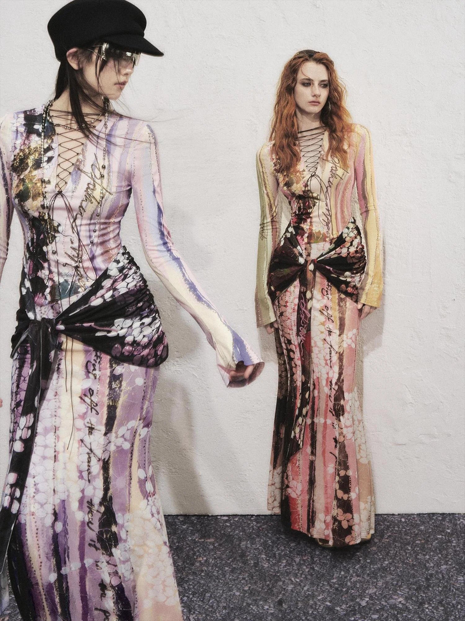 OfAkiva Hand Painted Floral Wrap Midi Dress