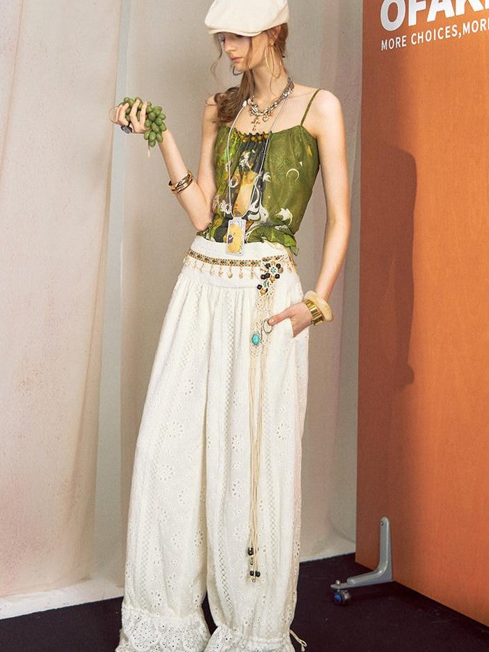 OfAkiva Hand Painted Print Irregular Beaded Square Neck Women&