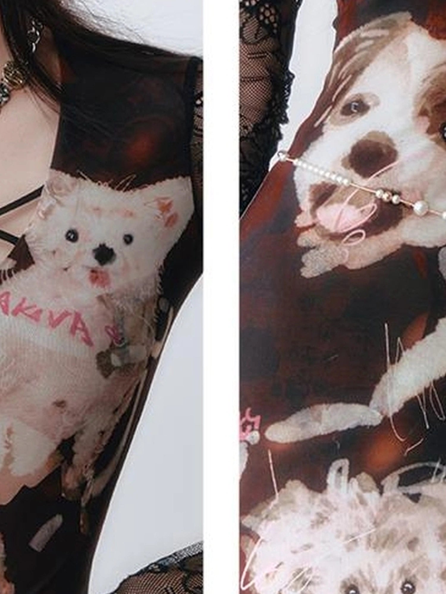 OfAkiva Hand Painted Puppy Love Portrait V-neck T-shirt Long Sleeve Dress
