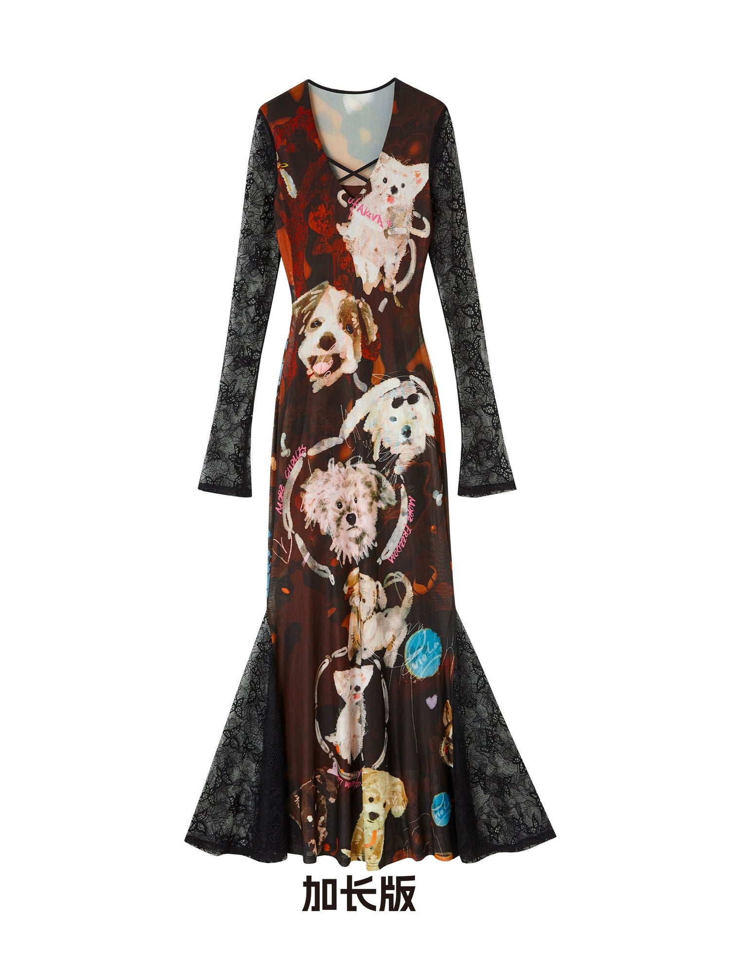 OfAkiva_Hand_Painted_Puppy_Love_Portrait_V-neck_T-shirt_Long_Sleeve_Dress_MISSTT