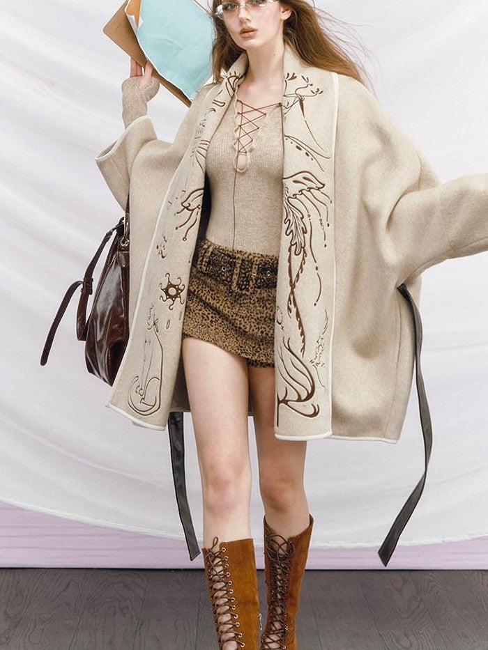 OfAkiva Heavy Embroidery Tie Waist Women&