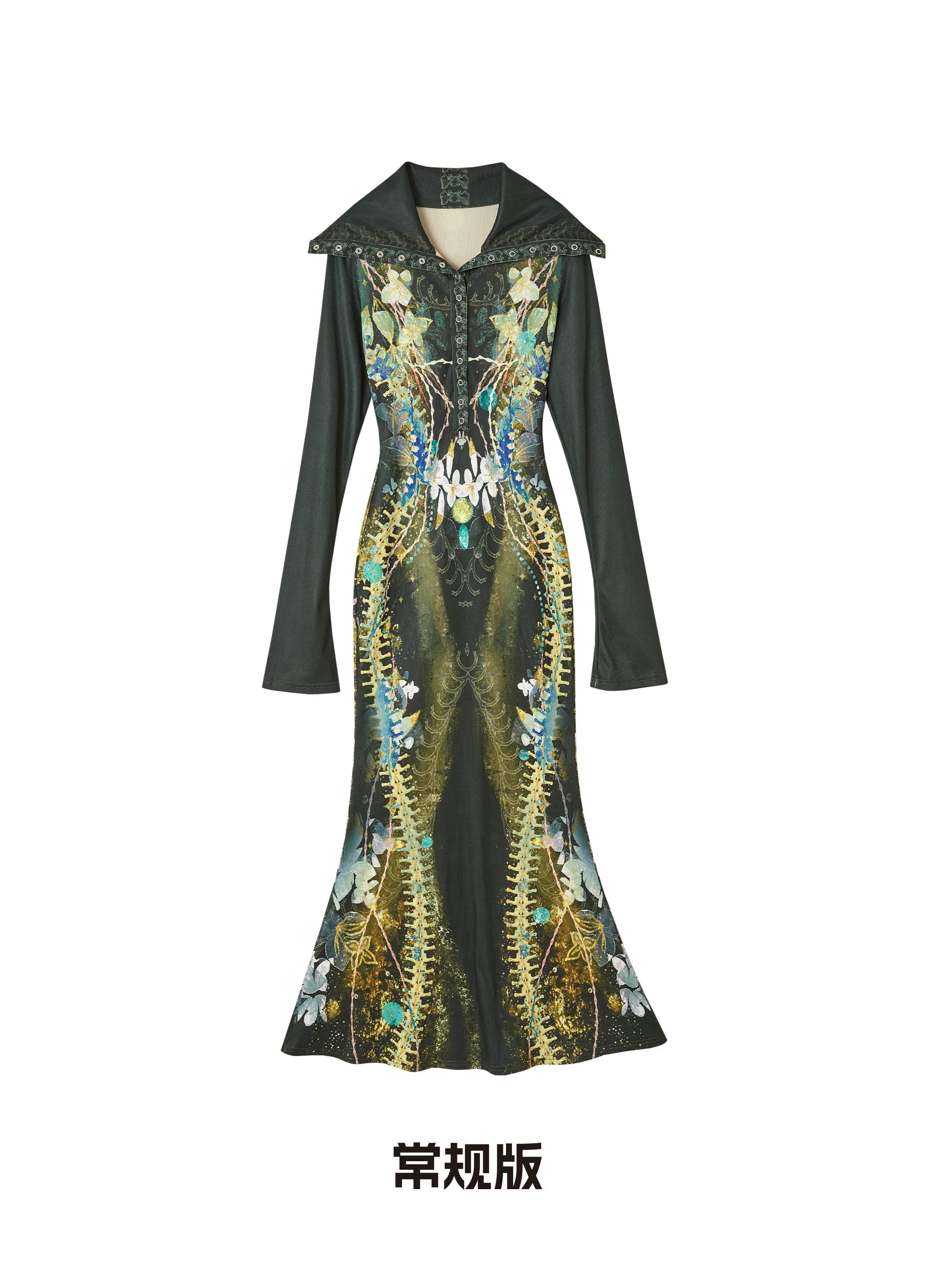 OfAkiva_High_Waist_Printed_Long_Sleeve_High_Neck_Mermaid_Hem_Women_Maxi_Dresses_MISSTT