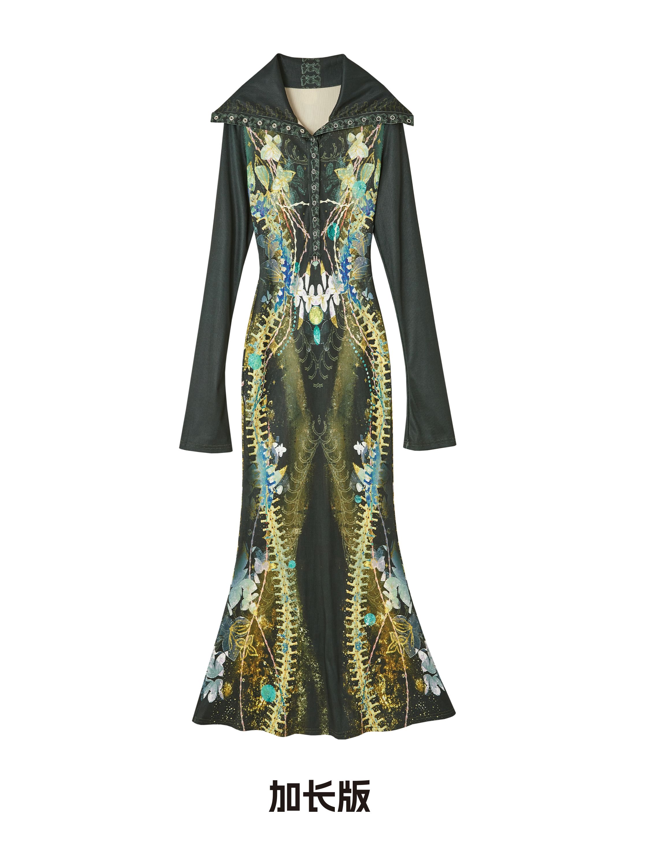 OfAkiva_High_Waist_Printed_Long_Sleeve_High_Neck_Mermaid_Hem_Women_Maxi_Dresses_MISSTT