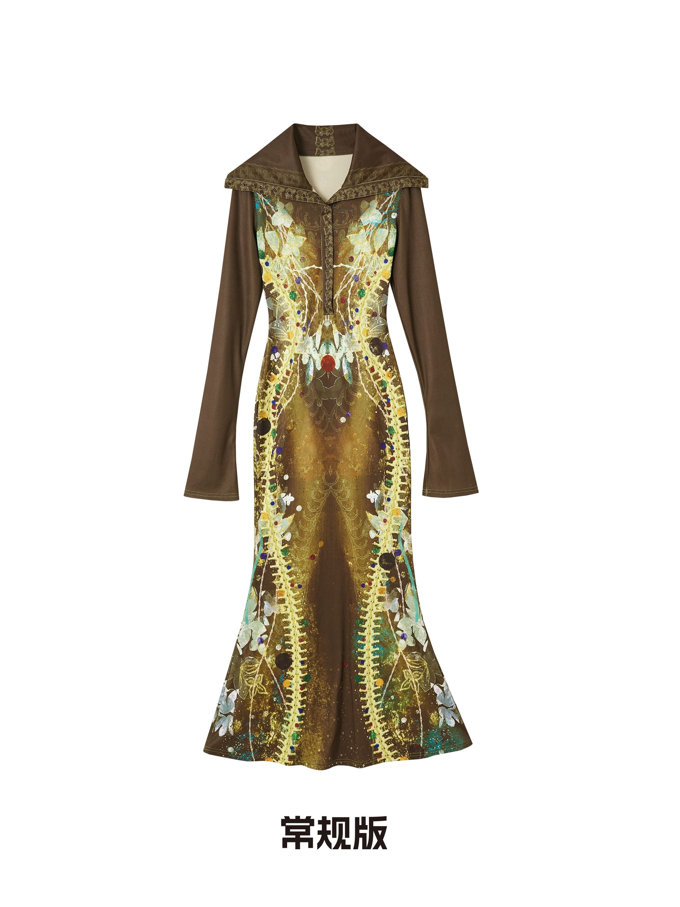 OfAkiva_High_Waist_Printed_Long_Sleeve_High_Neck_Mermaid_Hem_Women_Maxi_Dresses_MISSTT