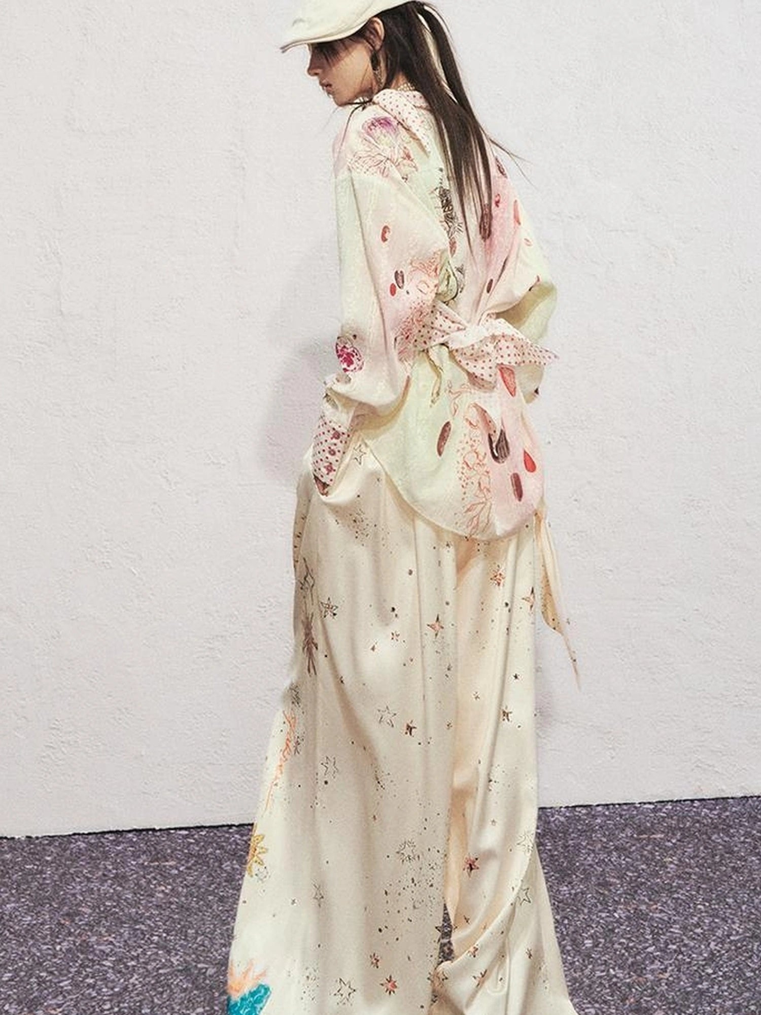 OfAkiva Horus Watercolor Cat Print Blouse With Bow Tie