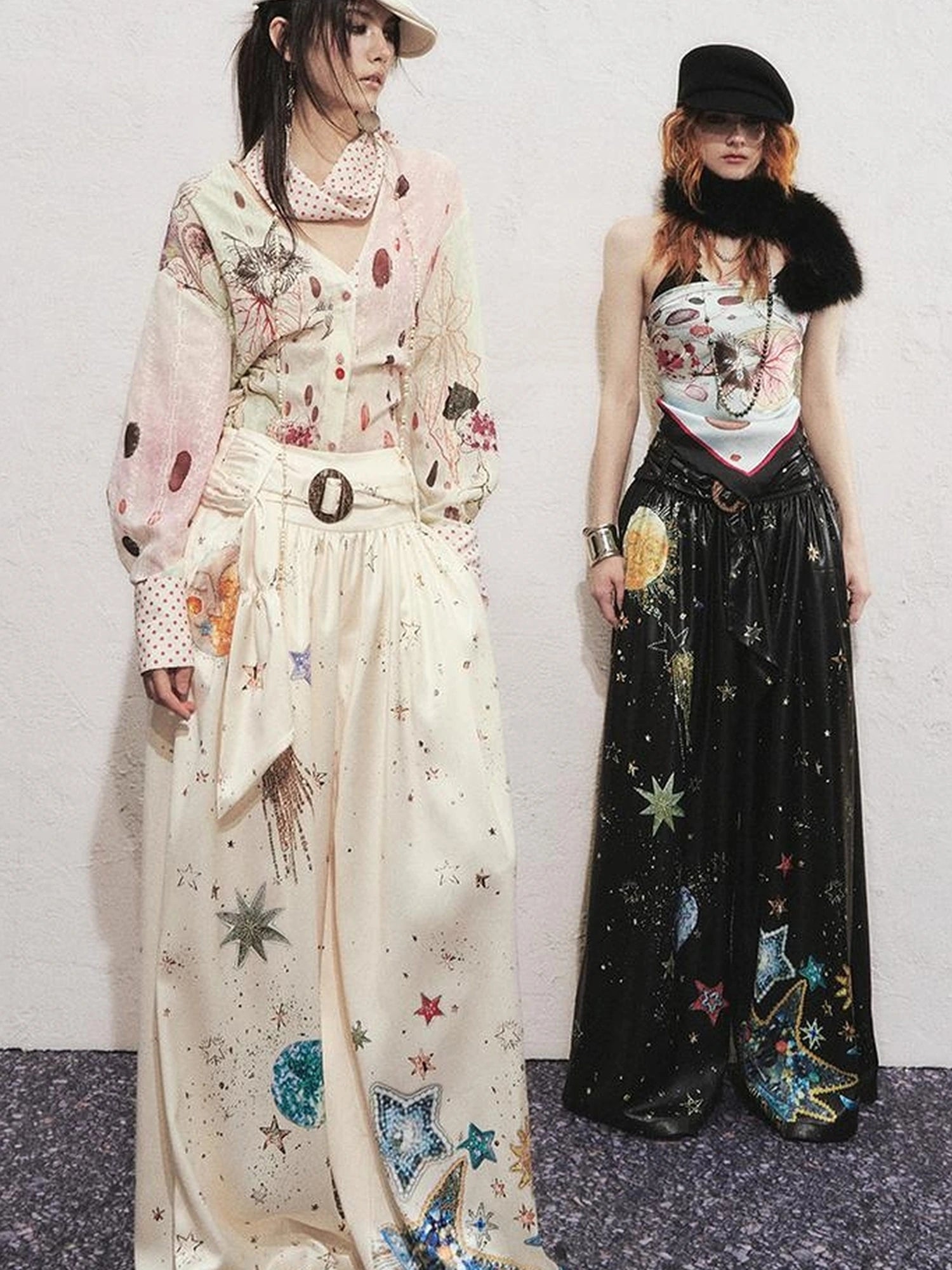 OfAkiva Horus Watercolor Cat Print Blouse With Bow Tie