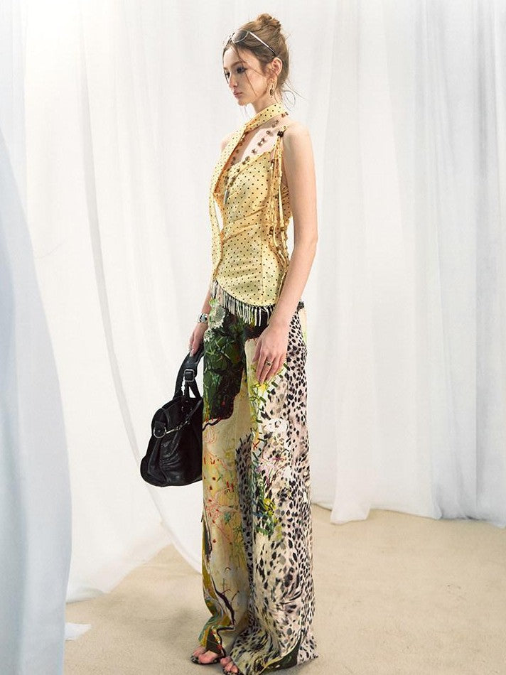 OfAkiva Jungle Leopard Print Low Waist Slim Flared Women&
