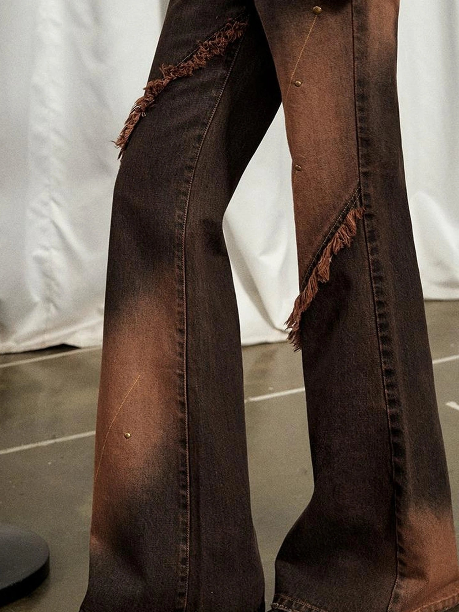 OfAkiva Kronos Brown Meteor Asymmetrical Flare Jeans