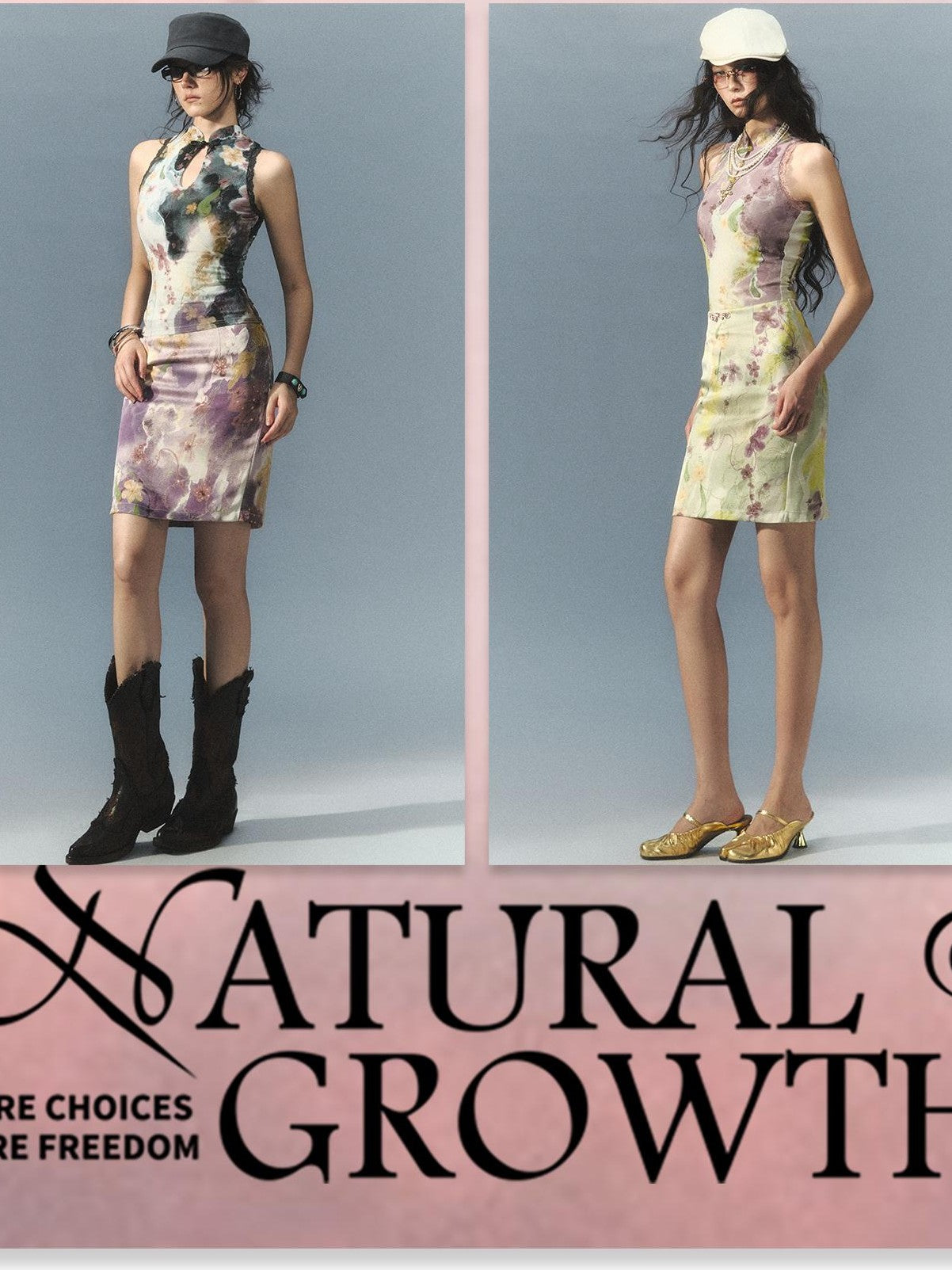 OfAkiva Leaf Print Reversible Halter Stand Collar Women&