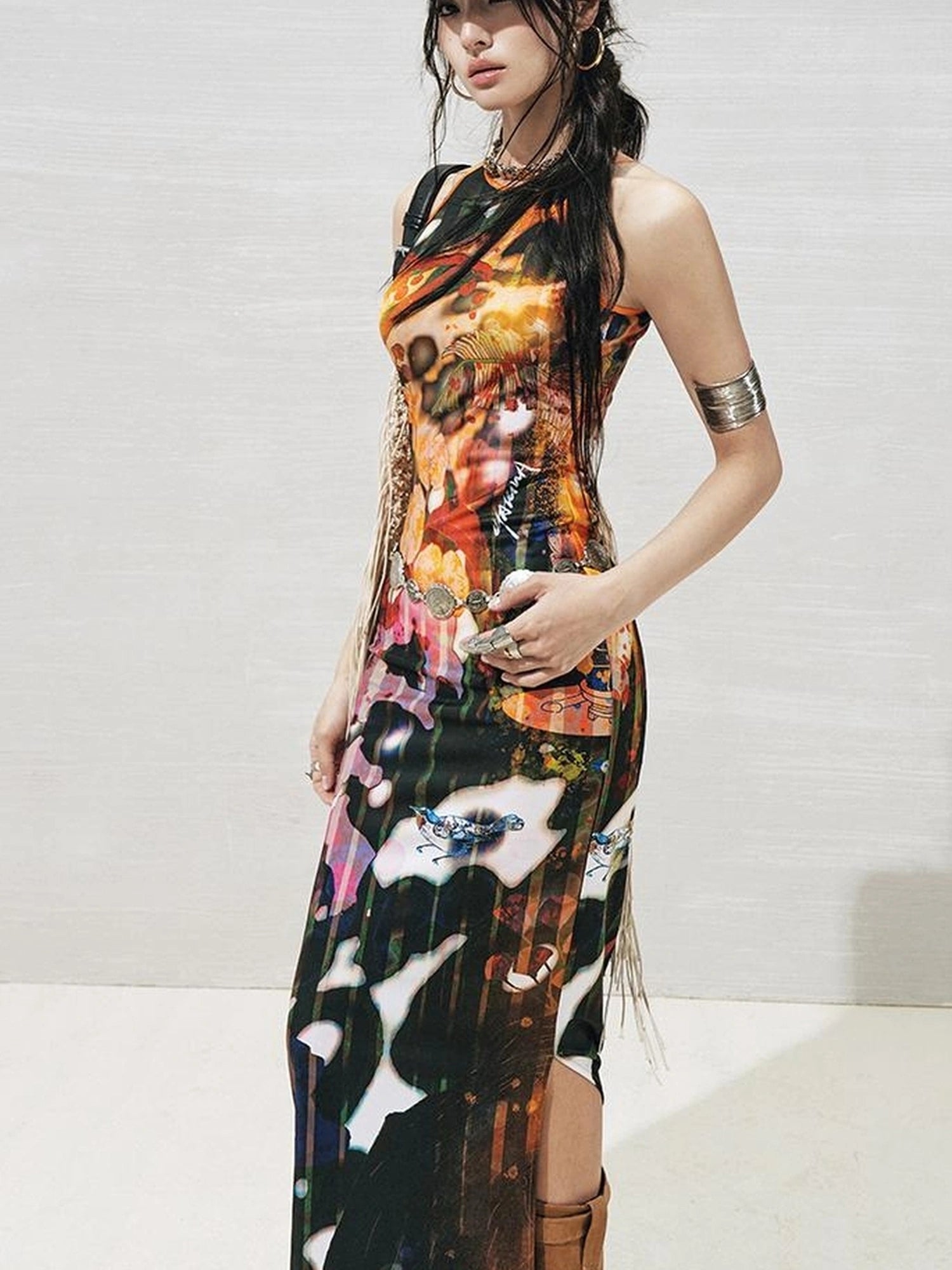 OfAkiva Luna Floral Slit Maxi Dress