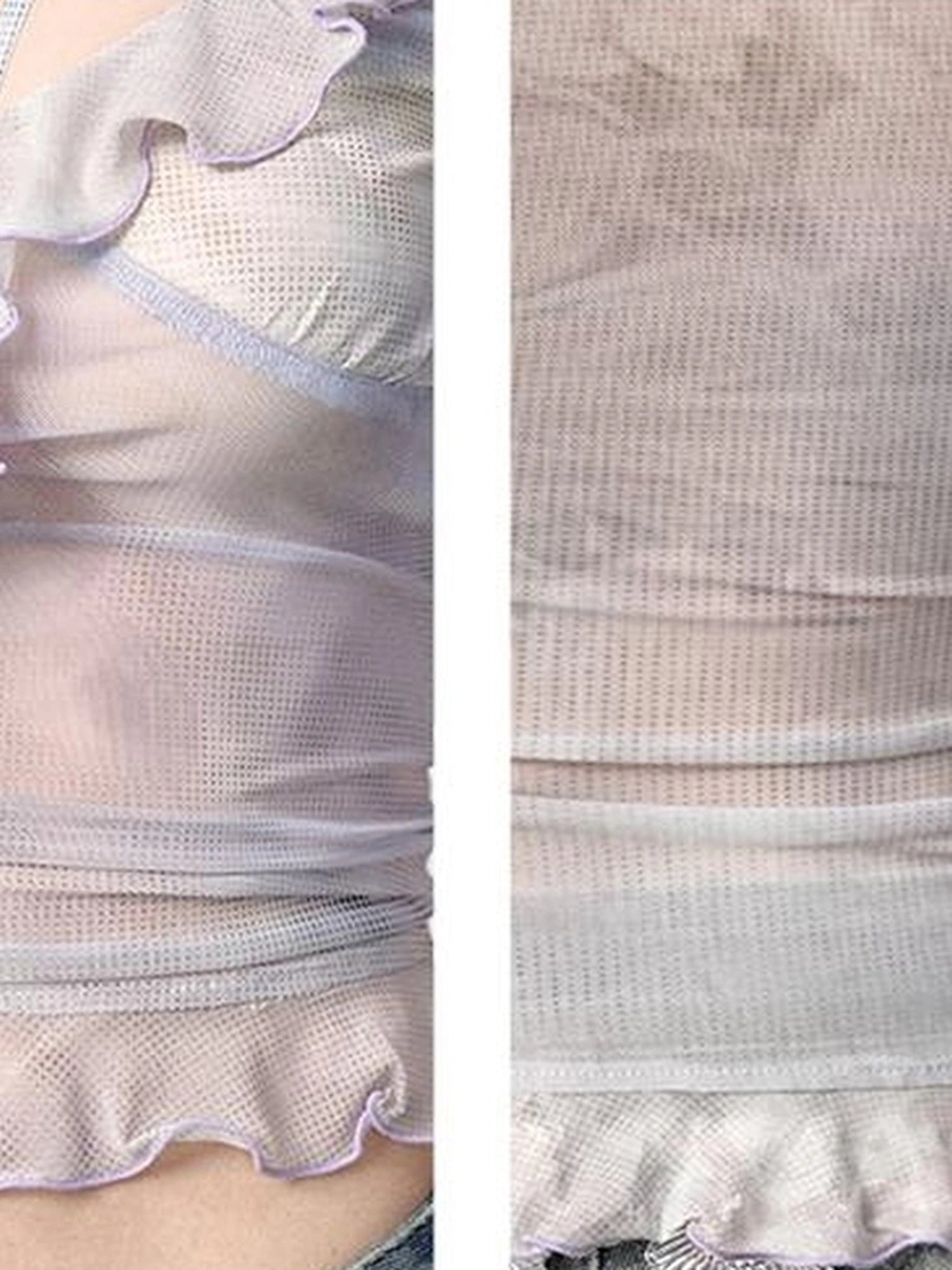 OfAkiva Medici Lavender V-Neck Chiffon Blouse With Flounce