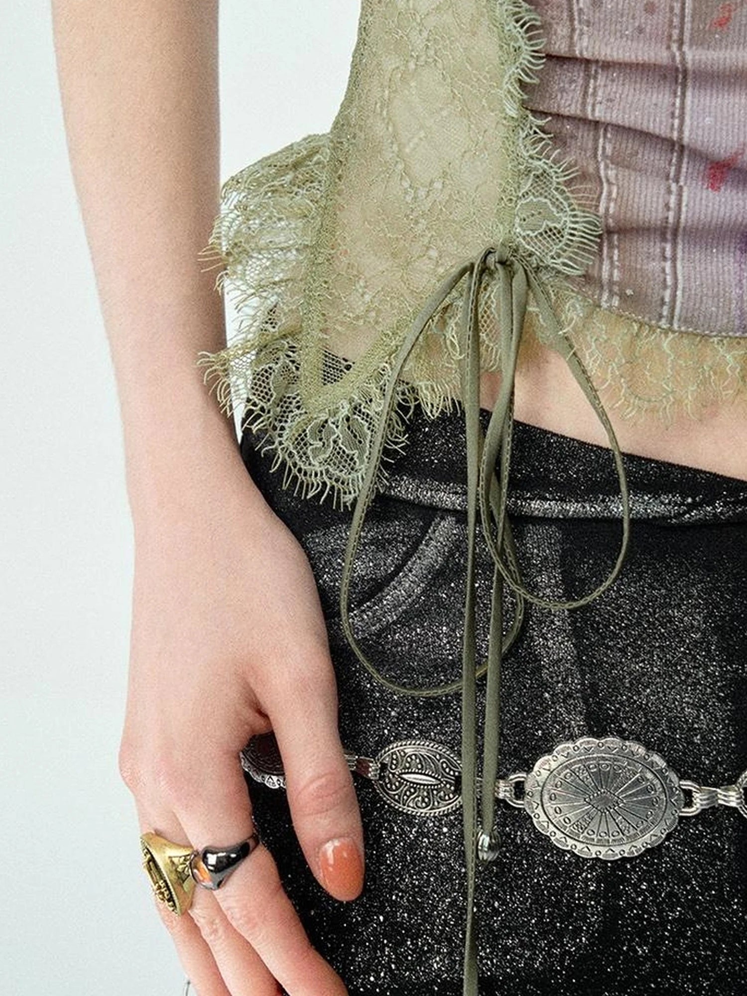 Mint Mambo Lace Trimmed Print Camisole With Beaded Details