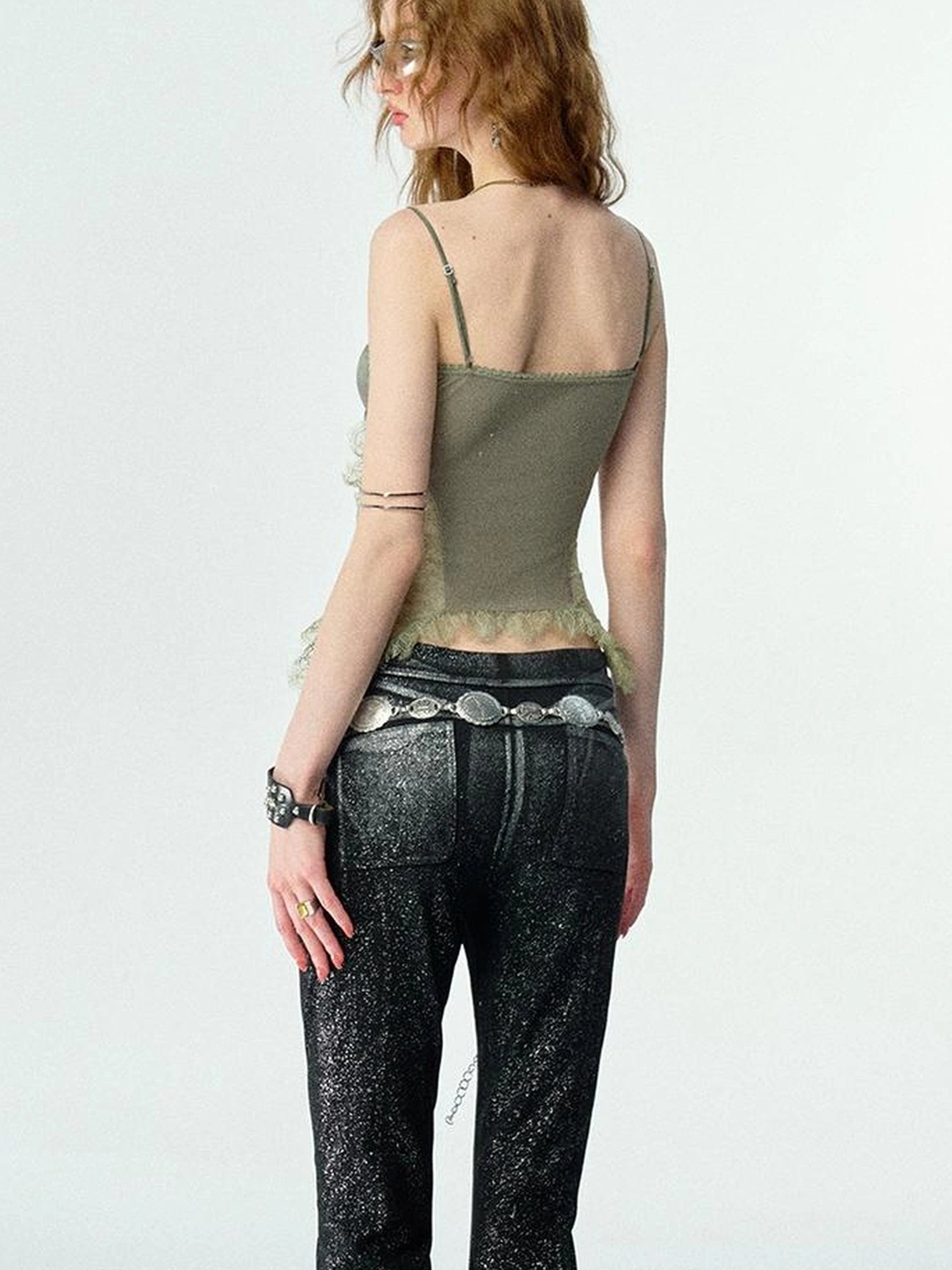 Mint Mambo Lace Trimmed Print Camisole With Beaded Details