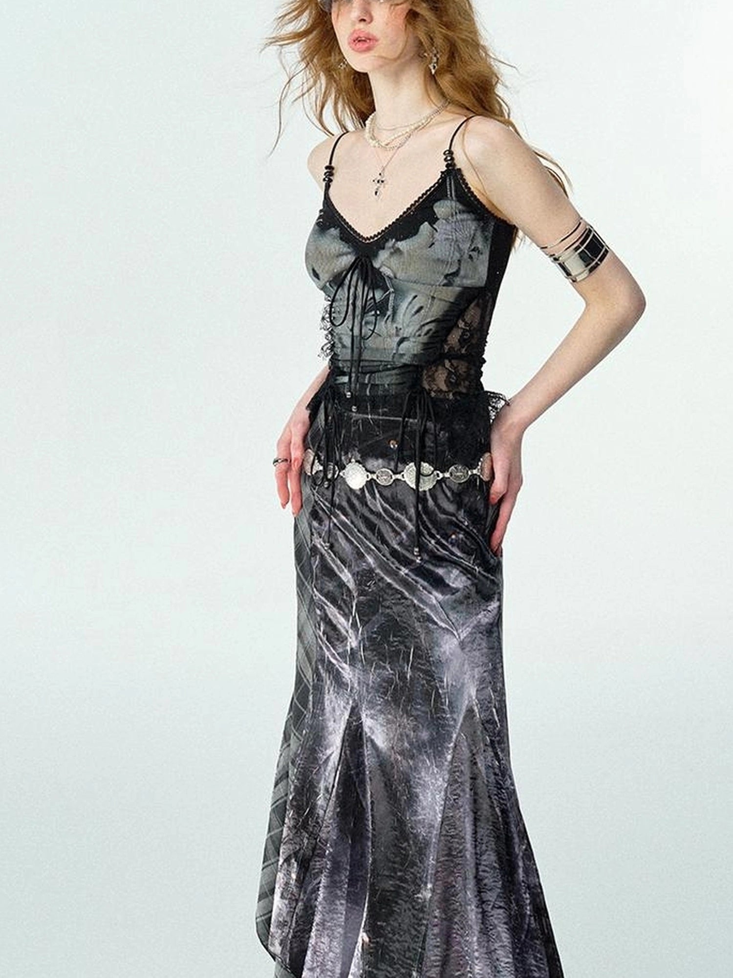 Mint Mambo Lace Trimmed Print Camisole With Beaded Details