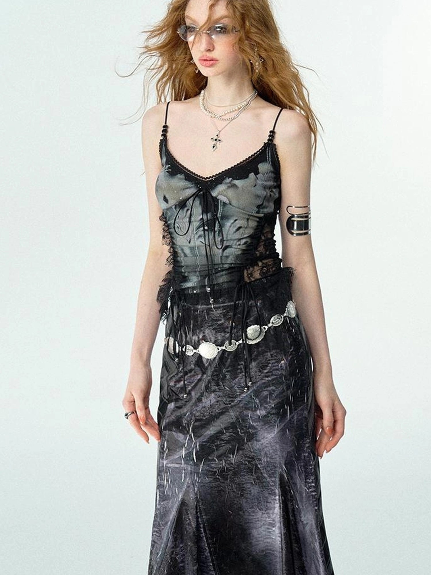 Mint Mambo Lace Trimmed Print Camisole With Beaded Details