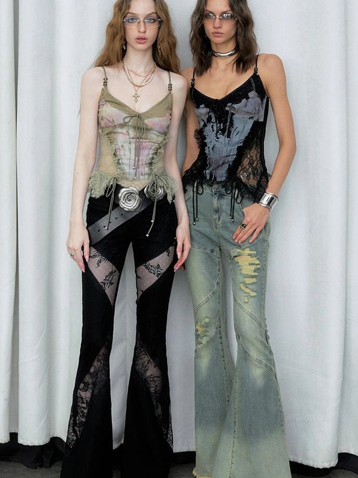 Mint Mambo Lace Trimmed Print Camisole With Beaded Details